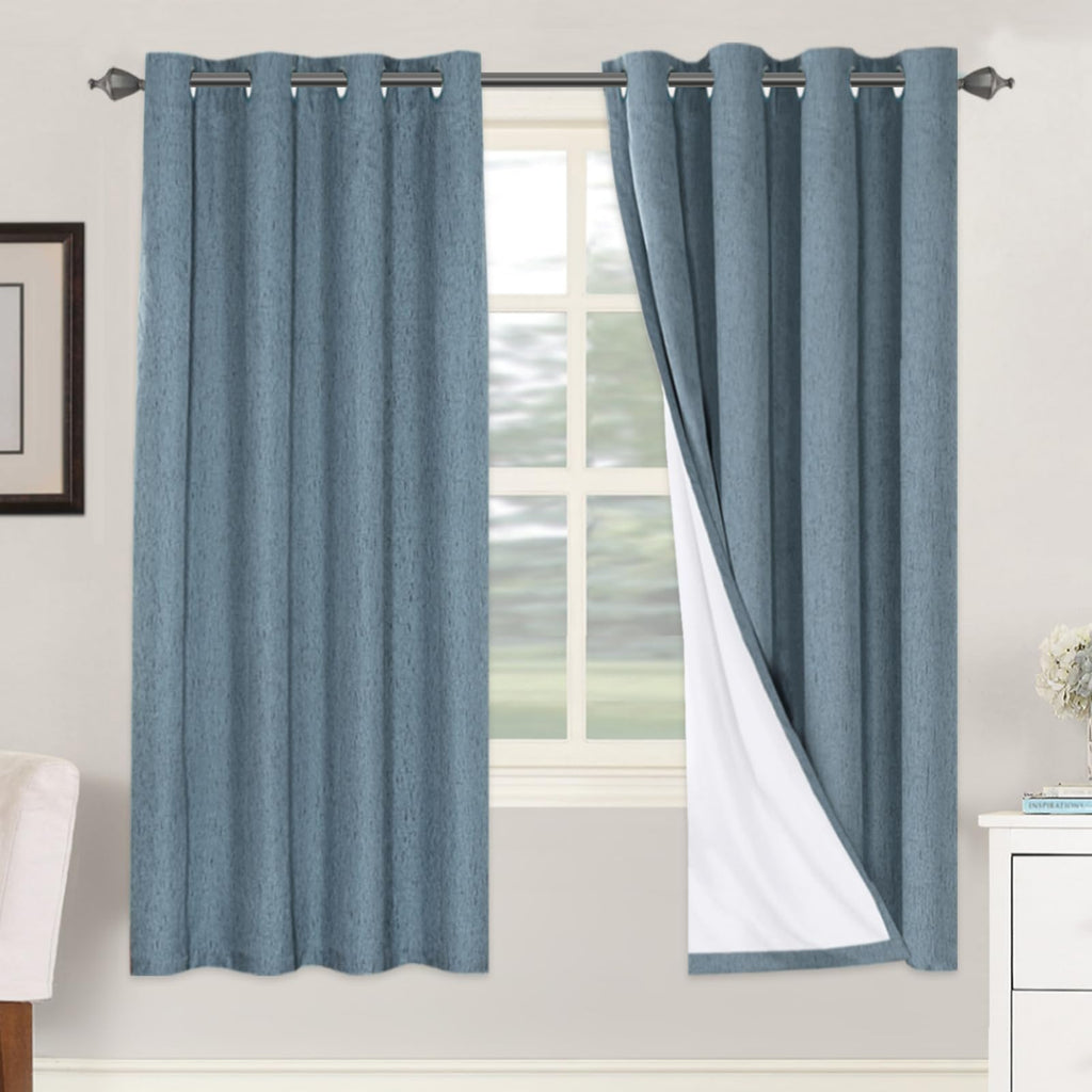 H.VERSAILTEX Linen 100% Blackout Curtains for Bedroom Full Light Blocking Curtains, Textured Window Curtain for Living Room 84 inch Grommet, Energy Efficient Curtains White Liner(2 Panels, Natural)