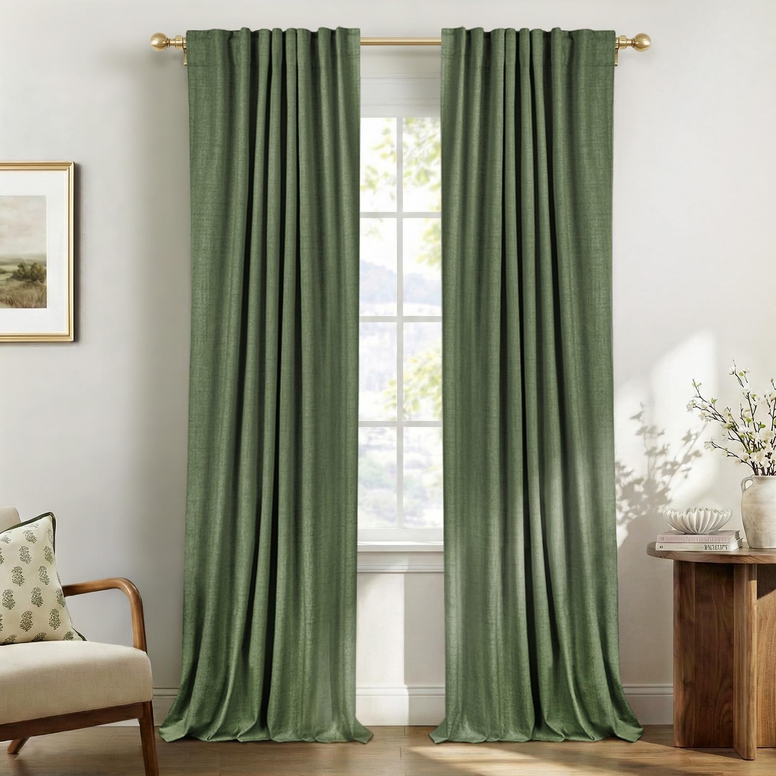 100% Blackout Shield Linen Blackout Curtains for Bedroom 84 Inches Long, Back Tab/Rod Pocket Living Room Drapes, Thermal Insulated Blackout Curtains 2 Panels Set, 50" W x 84" L, Cream