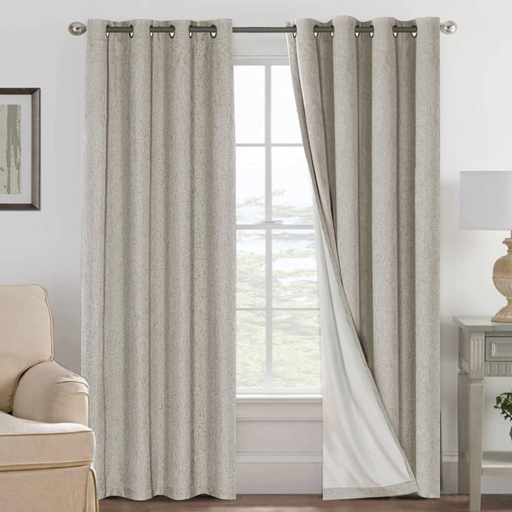 H.VERSAILTEX Linen 100% Blackout Curtains for Bedroom Full Light Blocking Curtains, Textured Window Curtain for Living Room 84 inch Grommet, Energy Efficient Curtains White Liner(2 Panels, Natural)