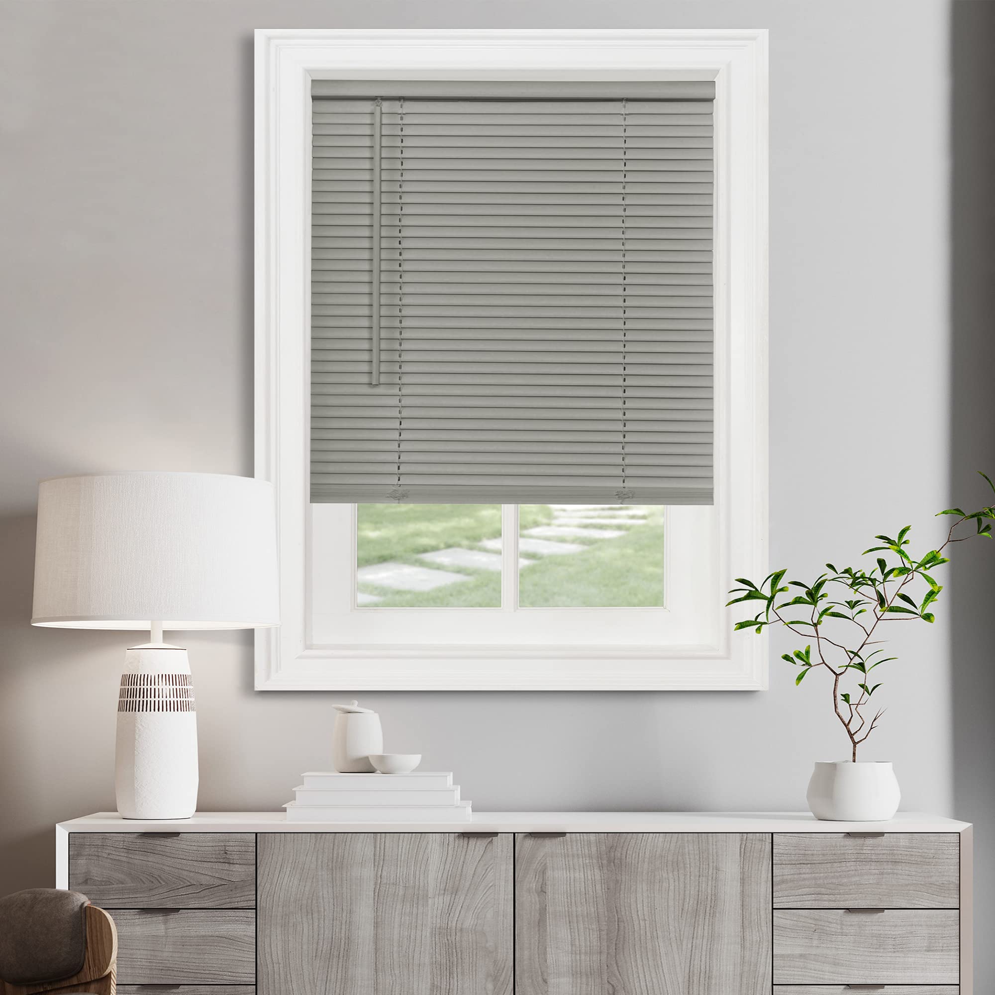 Cordless Light Filtering Mini Blind - 39 Inch Width, 64 Inch Length, 1" Slat Size - Pearl White - Cordless GII Morningstar Horizontal Windows Blinds for Interior by Achim Home Decor