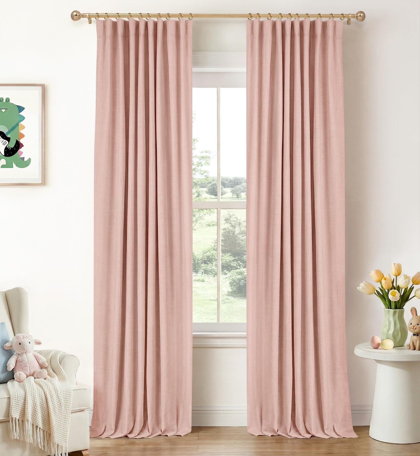 INOVADAY 100% Blackout Curtains for Bedroom, Black Out Curtains 84 Inch Long, Clip Rings Linen Blackout Drapes, Thermal Insulated Room Darkening for Living Room, 2 Panels - Beige,W50xL84