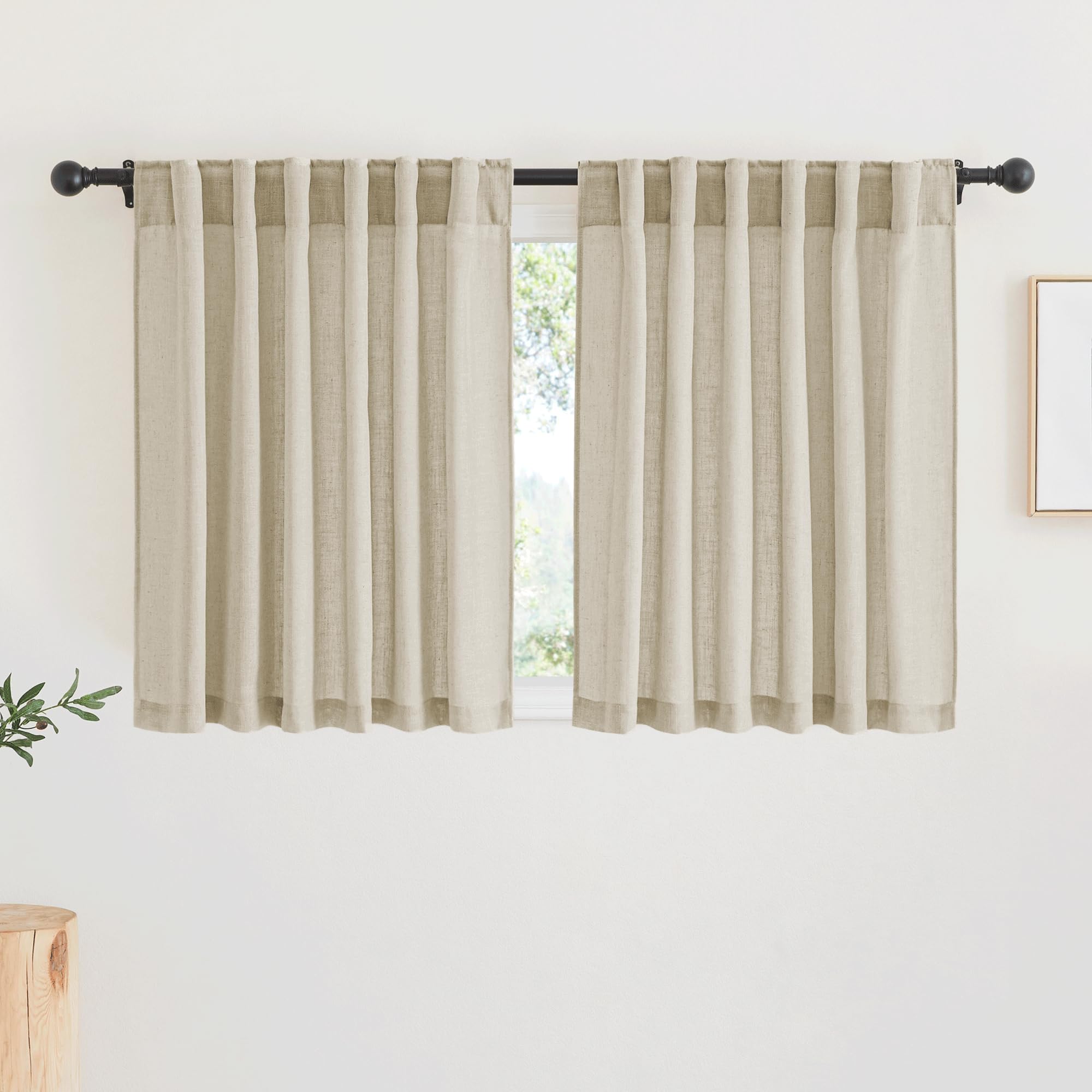 RYB HOME White Sheer Curtains Linen Texture Window Panels, Semi Sheer Light Filetring Rod Pocket & Back Tab Drapes for Bedroom, 52 x 84 inches, Pack of 2