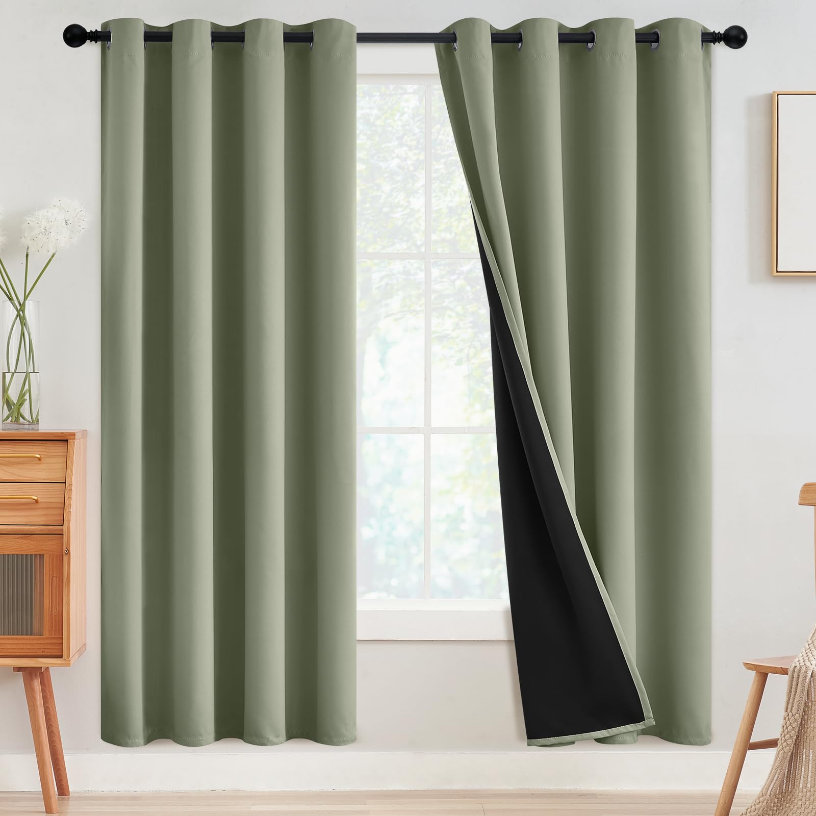 SimpleHome 100% Blackout Curtains for Bedroom,Thermal Insulated Grommet Window Drapes Room Darkening Cream Curtains for Living Room with Black Back,52 x 84 Inch,2 Panels