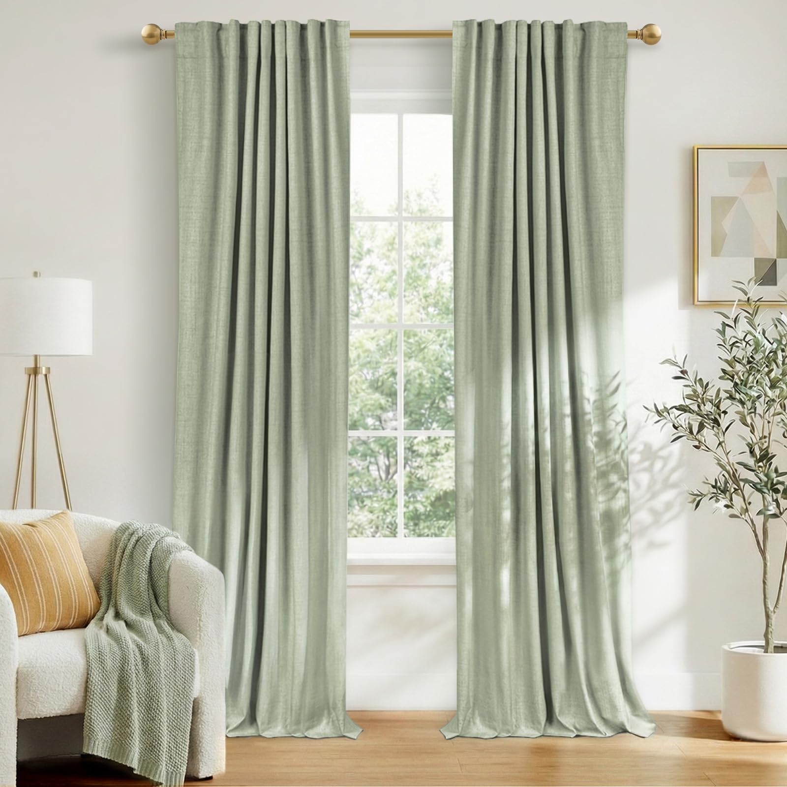 100% Blackout Shield Linen Blackout Curtains for Bedroom 84 Inches Long, Back Tab/Rod Pocket Living Room Drapes, Thermal Insulated Blackout Curtains 2 Panels Set, 50" W x 84" L, Cream