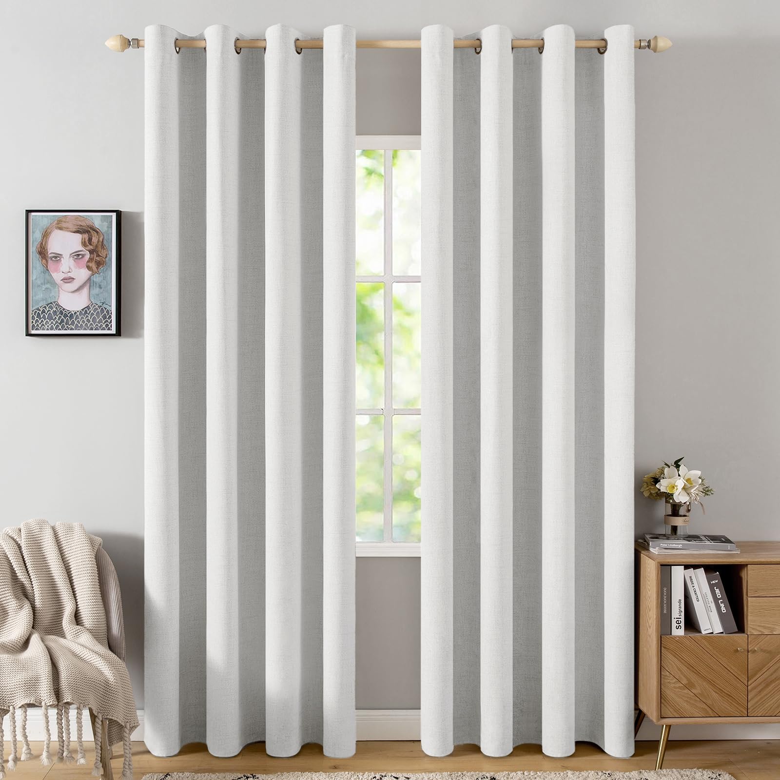 MIULEE 90 Inches Linen Textured Curtains for Bedroom 100% Blackout Thermal Insulated Natural Beige Grommet Room Darkening Curtains & Drapes Luxury Decor for Living Room Nursery 52 x 90 Inch (2 Panels)