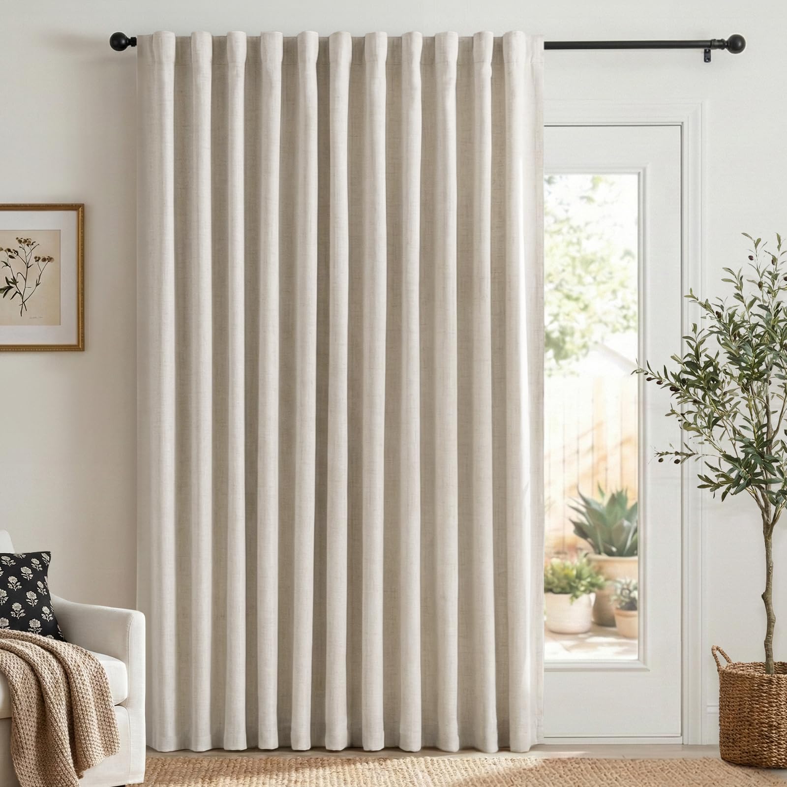 100% Blackout Shield Linen Blackout Curtains for Bedroom 84 Inches Long, Back Tab/Rod Pocket Living Room Drapes, Thermal Insulated Blackout Curtains 2 Panels Set, 50" W x 84" L, Cream