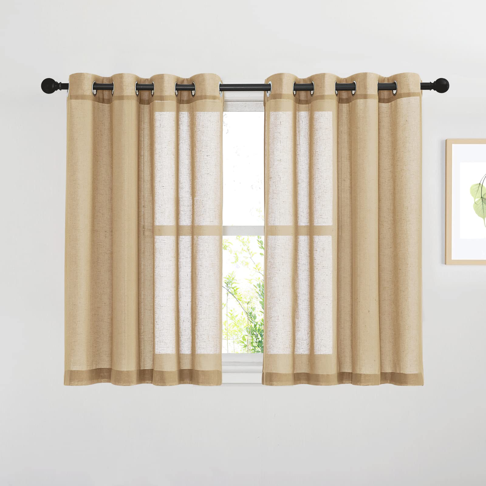 NICETOWN Semi Sheer Beige Curtains 84 inches Long, Grommet Retro Linen Curtains Window Treatments Vertical Drapes Privacy with Light Filter for Living Room, W52 x L84, 2 Panels