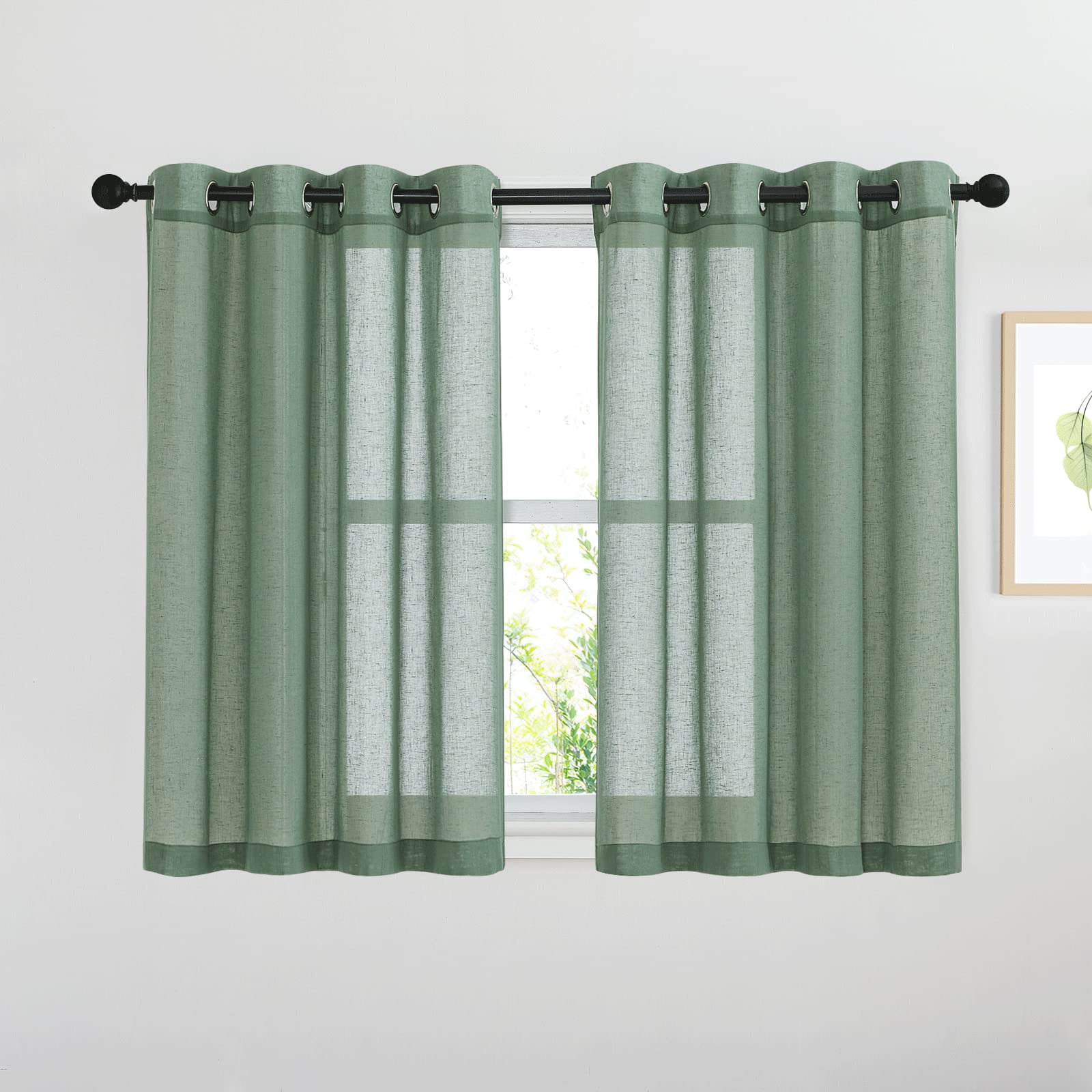 NICETOWN Semi Sheer Beige Curtains 84 inches Long, Grommet Retro Linen Curtains Window Treatments Vertical Drapes Privacy with Light Filter for Living Room, W52 x L84, 2 Panels