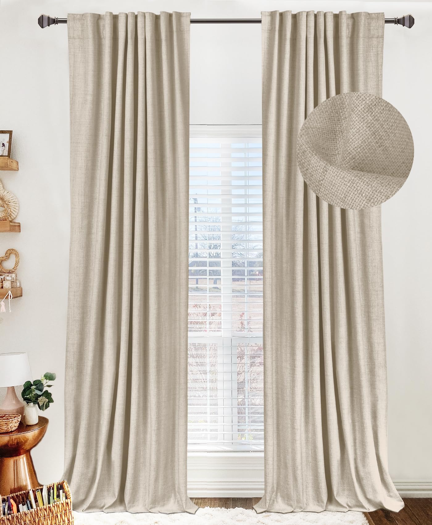 100% Blackout Shield Linen Blackout Curtains for Bedroom 84 Inches Long, Back Tab/Rod Pocket Living Room Drapes, Thermal Insulated Blackout Curtains 2 Panels Set, 50" W x 84" L, Cream