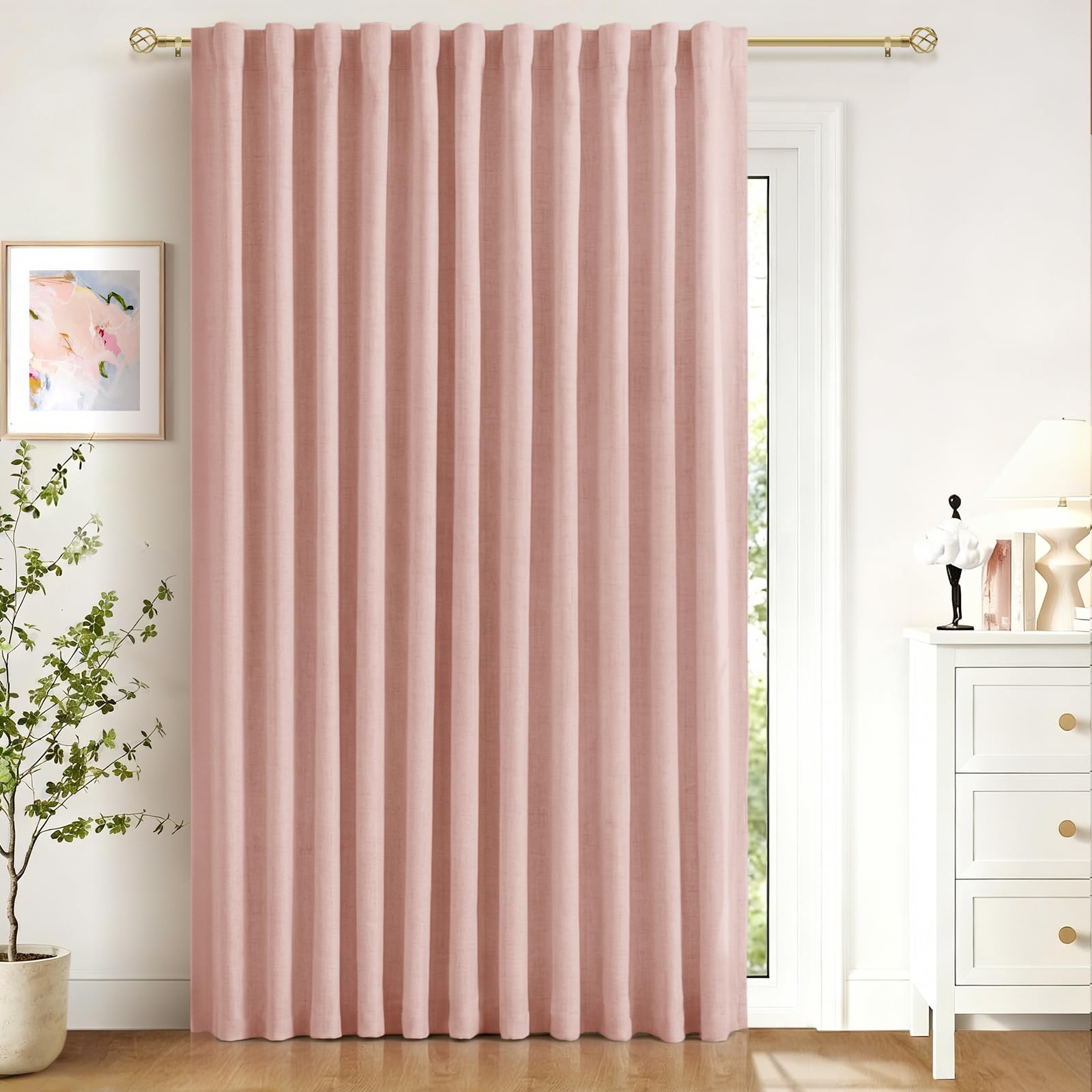 100% Blackout Shield Linen Blackout Curtains for Bedroom 84 Inches Long, Back Tab/Rod Pocket Living Room Drapes, Thermal Insulated Blackout Curtains 2 Panels Set, 50" W x 84" L, Cream