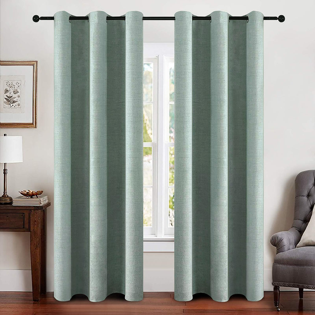 MIULEE 90 Inches Linen Textured Curtains for Bedroom 100% Blackout Thermal Insulated Natural Beige Grommet Room Darkening Curtains & Drapes Luxury Decor for Living Room Nursery 52 x 90 Inch (2 Panels)
