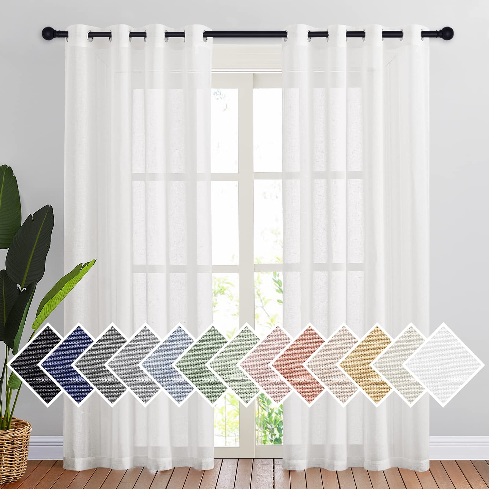 NICETOWN Semi Sheer Beige Curtains 84 inches Long, Grommet Retro Linen Curtains Window Treatments Vertical Drapes Privacy with Light Filter for Living Room, W52 x L84, 2 Panels