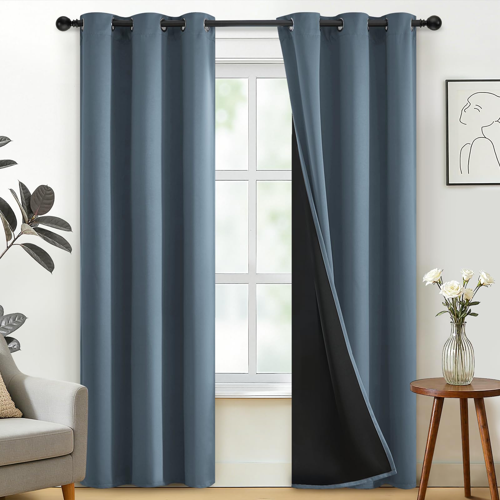 SimpleHome 100% Blackout Curtains for Bedroom,Thermal Insulated Grommet Window Drapes Room Darkening Cream Curtains for Living Room with Black Back,52 x 84 Inch,2 Panels