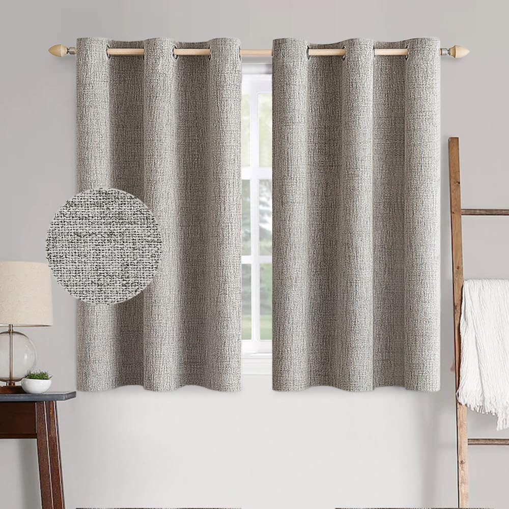 MIULEE 90 Inches Linen Textured Curtains for Bedroom 100% Blackout Thermal Insulated Natural Beige Grommet Room Darkening Curtains & Drapes Luxury Decor for Living Room Nursery 52 x 90 Inch (2 Panels)