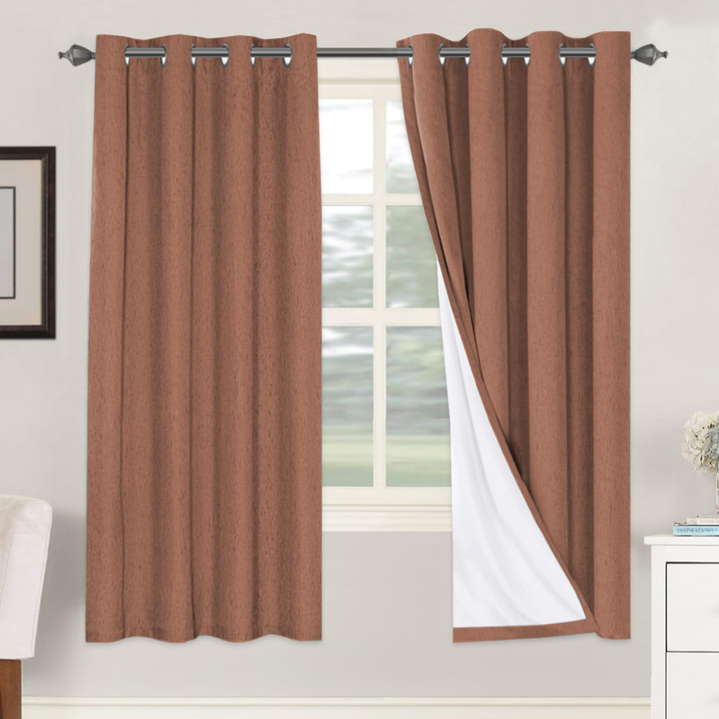 H.VERSAILTEX Linen 100% Blackout Curtains for Bedroom Full Light Blocking Curtains, Textured Window Curtain for Living Room 84 inch Grommet, Energy Efficient Curtains White Liner(2 Panels, Natural)