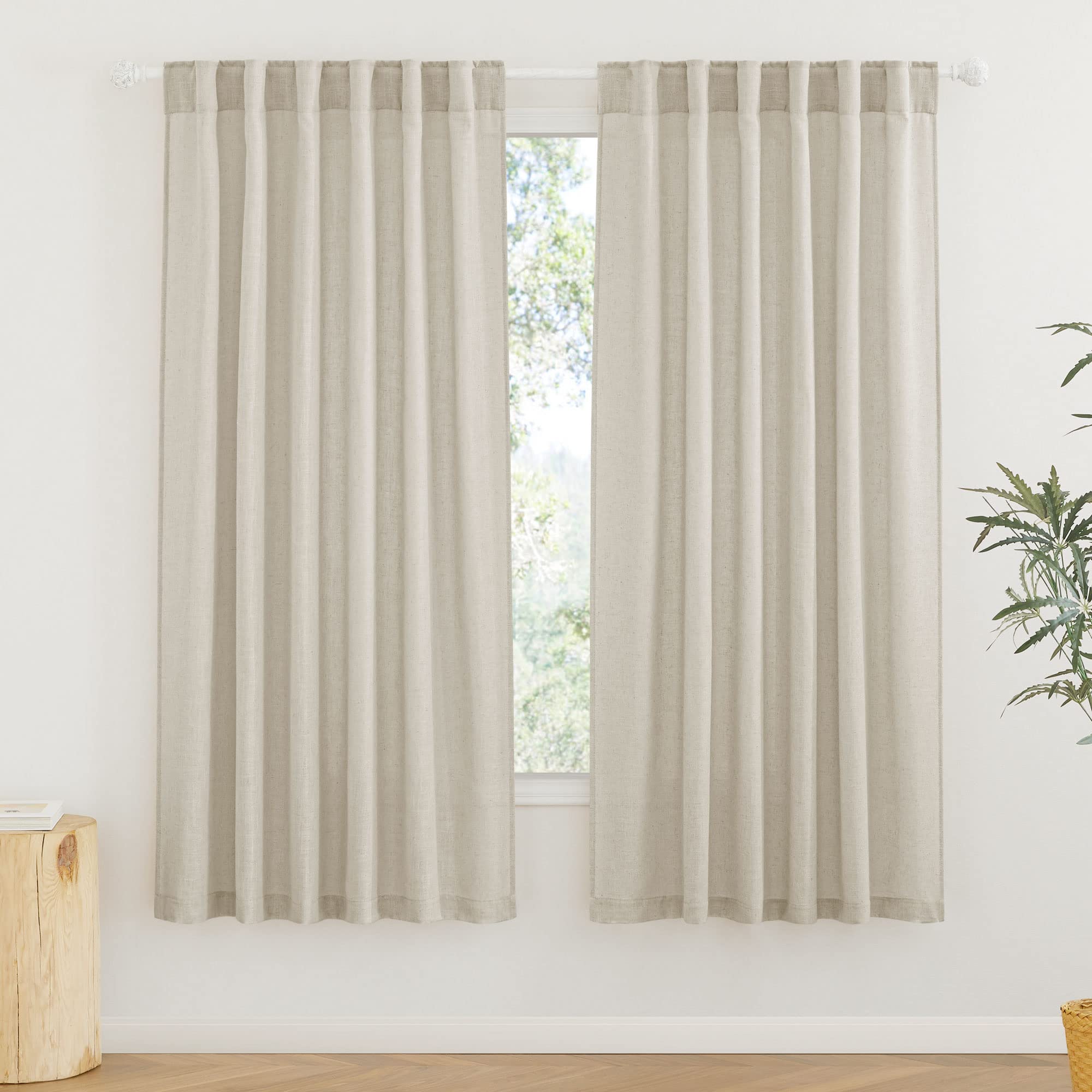 RYB HOME White Sheer Curtains Linen Texture Window Panels, Semi Sheer Light Filetring Rod Pocket & Back Tab Drapes for Bedroom, 52 x 84 inches, Pack of 2