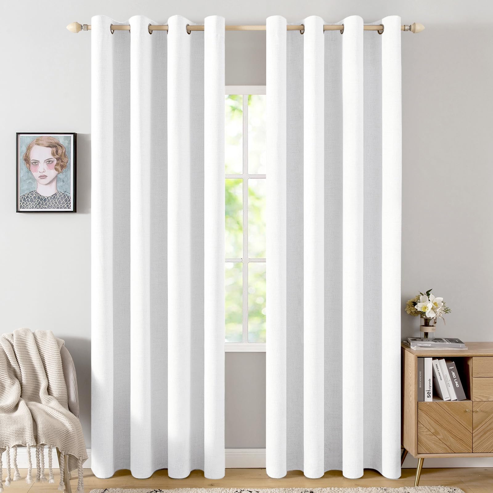 MIULEE 90 Inches Linen Textured Curtains for Bedroom 100% Blackout Thermal Insulated Natural Beige Grommet Room Darkening Curtains & Drapes Luxury Decor for Living Room Nursery 52 x 90 Inch (2 Panels)