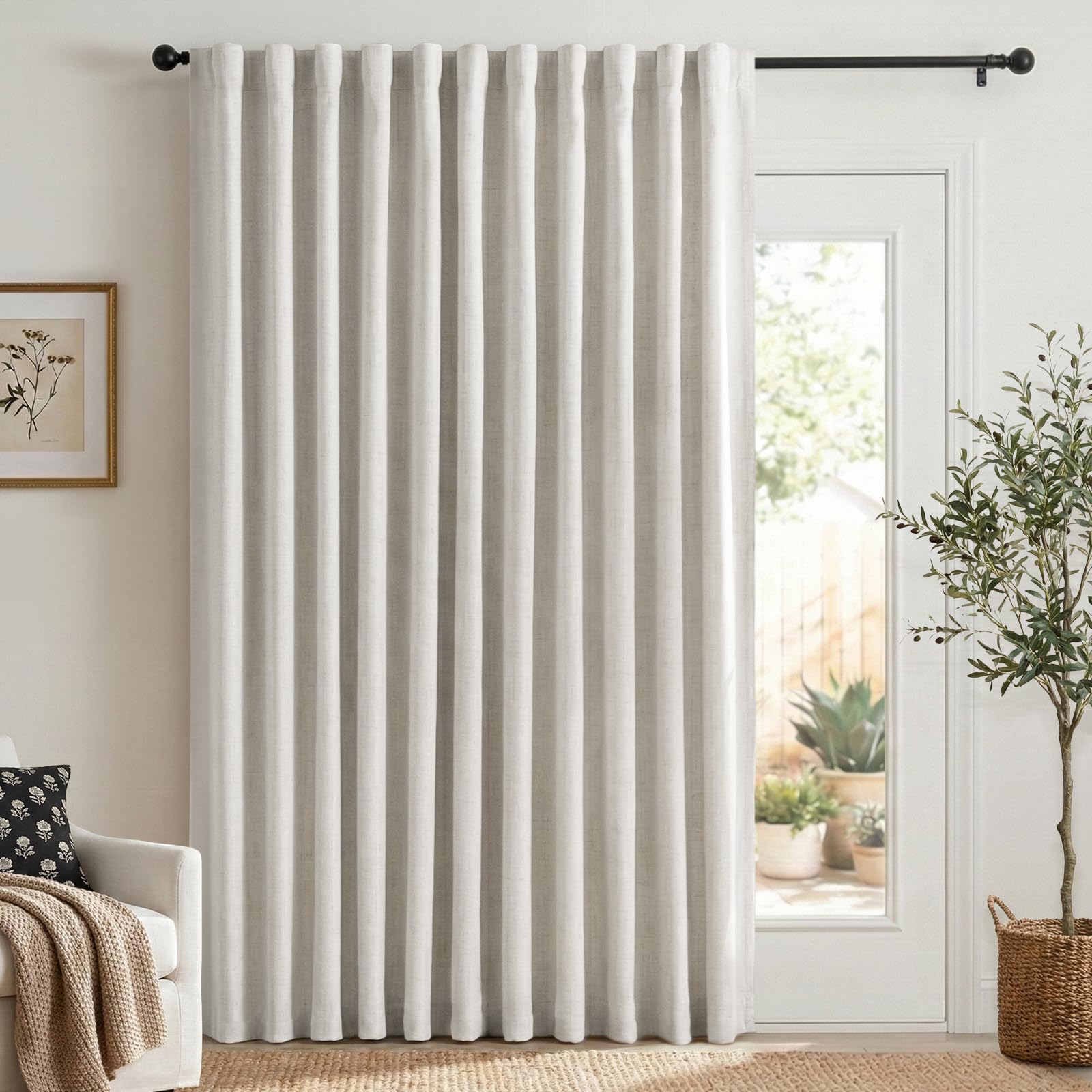 100% Blackout Shield Linen Blackout Curtains for Bedroom 84 Inches Long, Back Tab/Rod Pocket Living Room Drapes, Thermal Insulated Blackout Curtains 2 Panels Set, 50" W x 84" L, Cream