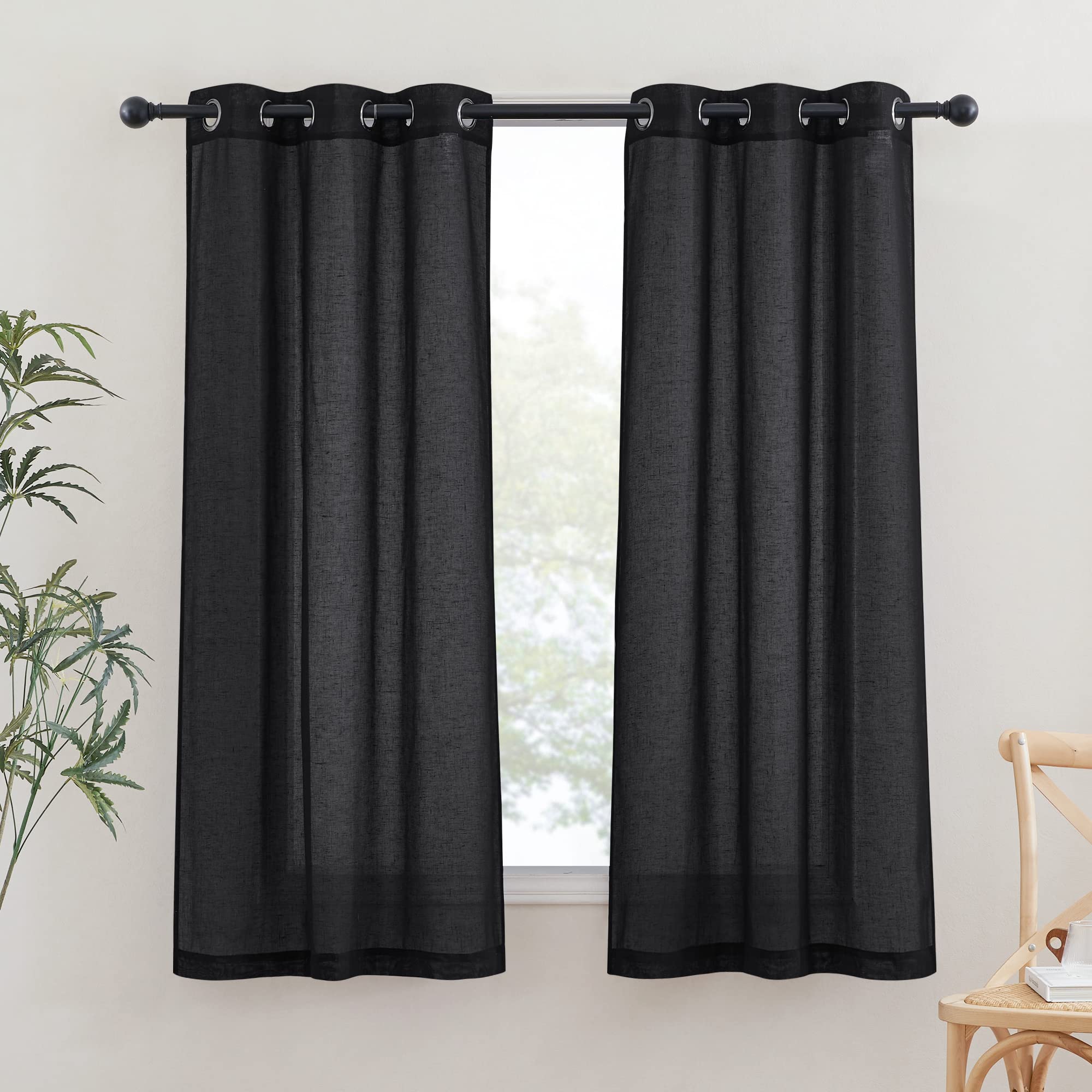 NICETOWN Semi Sheer Beige Curtains 84 inches Long, Grommet Retro Linen Curtains Window Treatments Vertical Drapes Privacy with Light Filter for Living Room, W52 x L84, 2 Panels