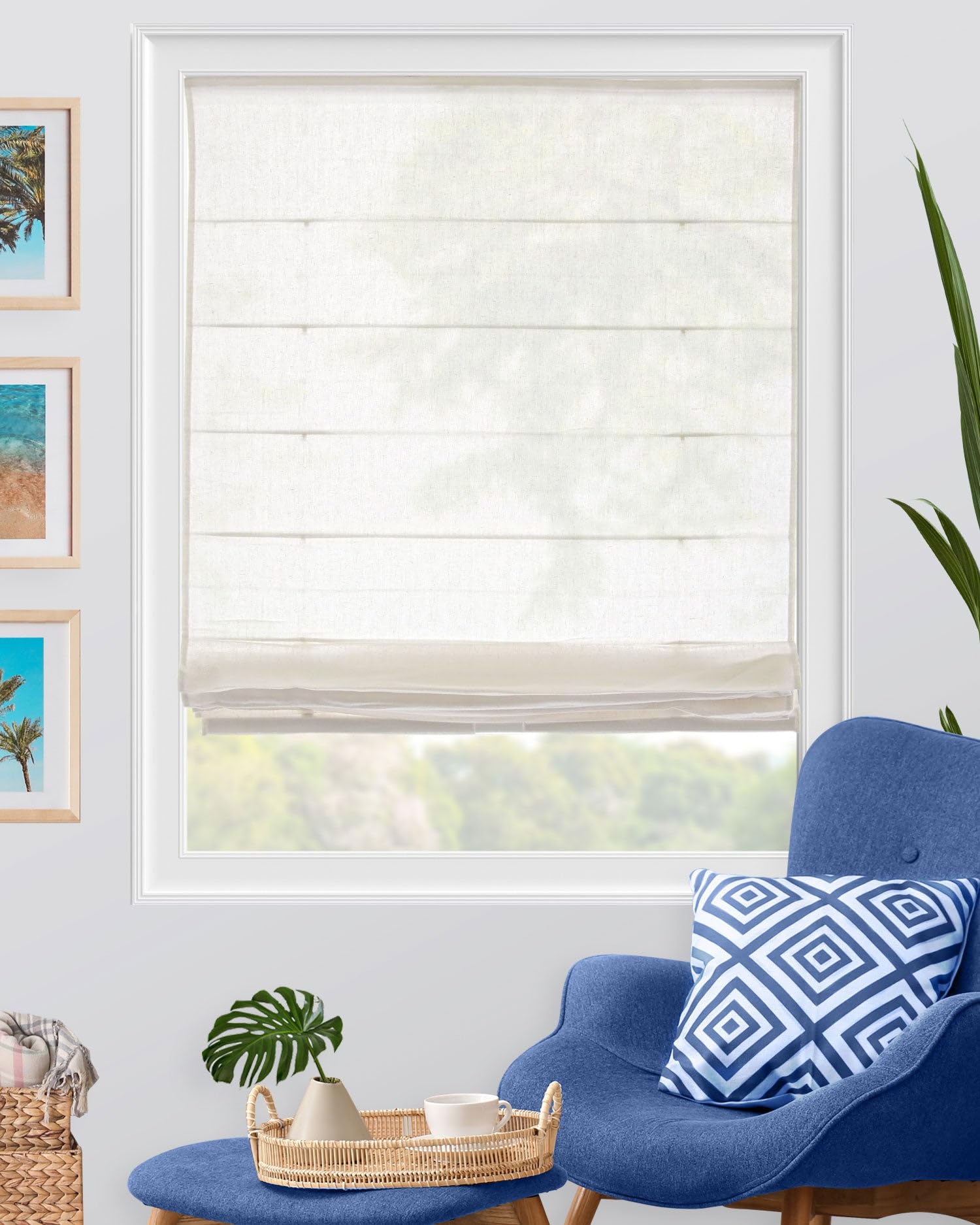 CHICOLOGY Roman Shades for Windows , Window Treatments , Roman Shades , Roman Window Shades , Room Darkening Shades , Window Shades , 31"W X 64"H , Belgian Flax (Privacy & Light Filtering)