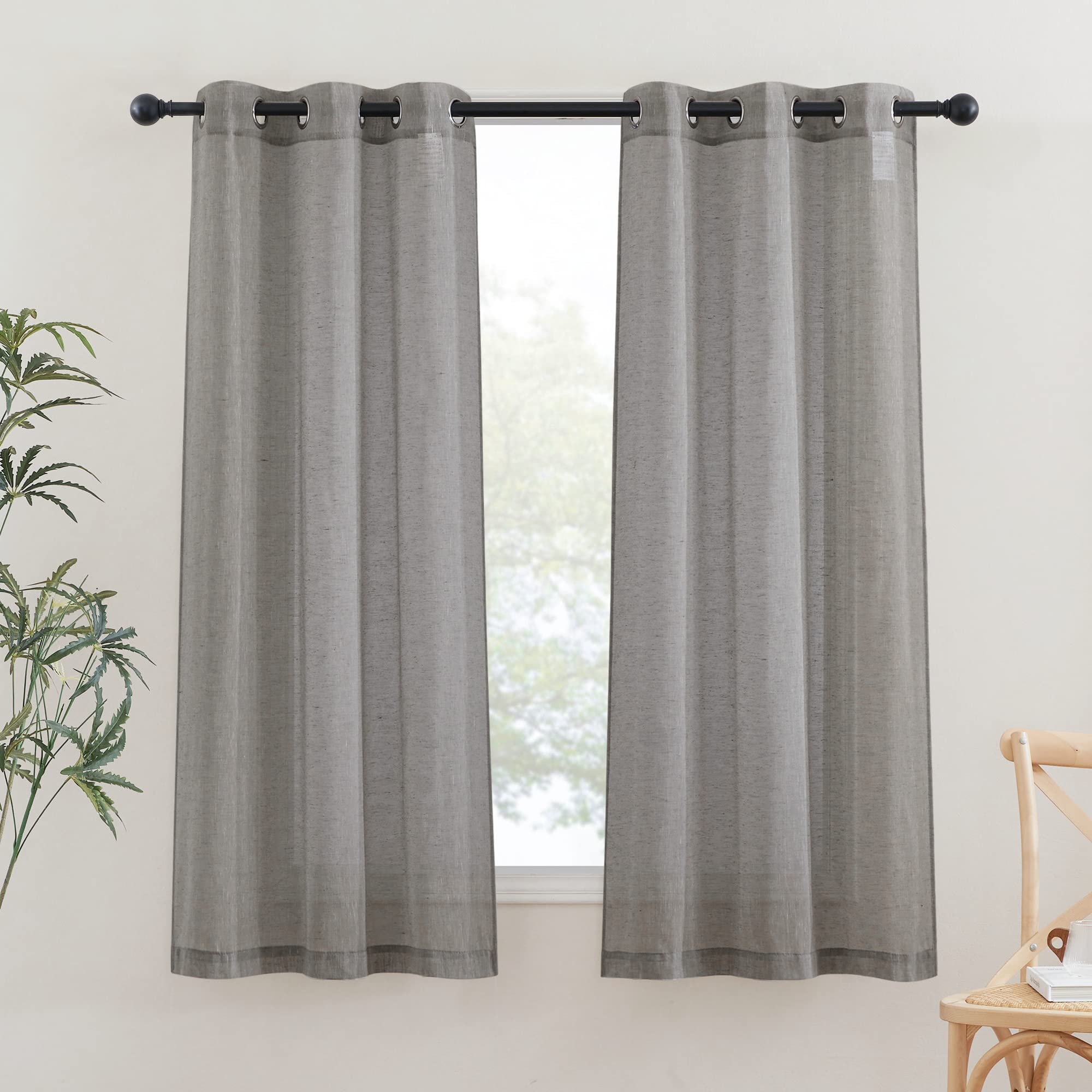 NICETOWN Semi Sheer Beige Curtains 84 inches Long, Grommet Retro Linen Curtains Window Treatments Vertical Drapes Privacy with Light Filter for Living Room, W52 x L84, 2 Panels
