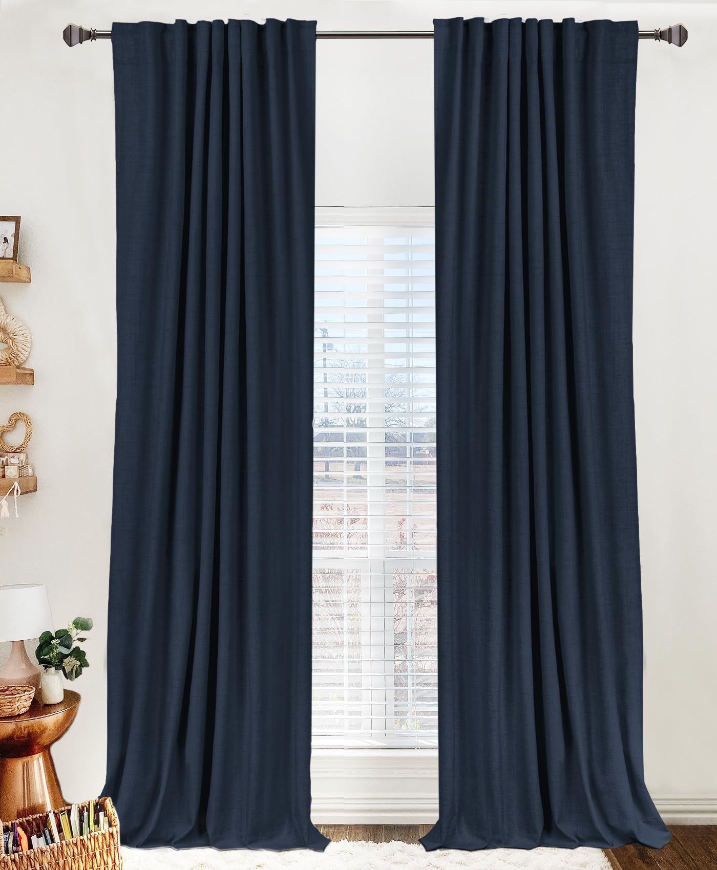 100% Blackout Shield Linen Blackout Curtains for Bedroom 84 Inches Long, Back Tab/Rod Pocket Living Room Drapes, Thermal Insulated Blackout Curtains 2 Panels Set, 50" W x 84" L, Cream