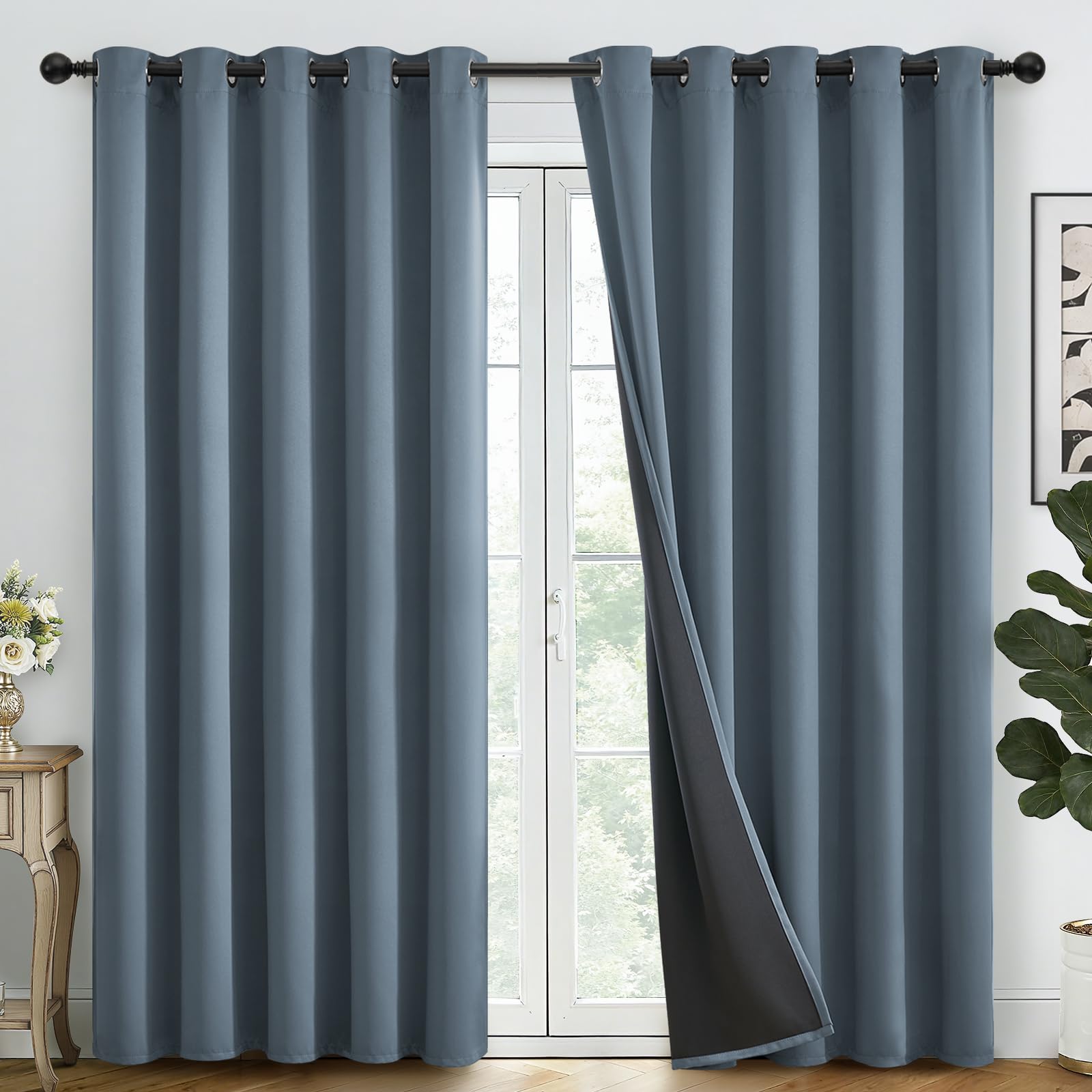 SimpleHome 100% Blackout Curtains for Bedroom,Thermal Insulated Grommet Window Drapes Room Darkening Cream Curtains for Living Room with Black Back,52 x 84 Inch,2 Panels