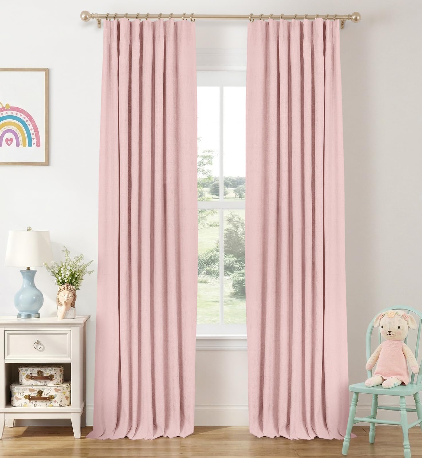 INOVADAY 100% Blackout Curtains for Bedroom, Black Out Curtains 84 Inch Long, Clip Rings Linen Blackout Drapes, Thermal Insulated Room Darkening for Living Room, 2 Panels - Beige,W50xL84