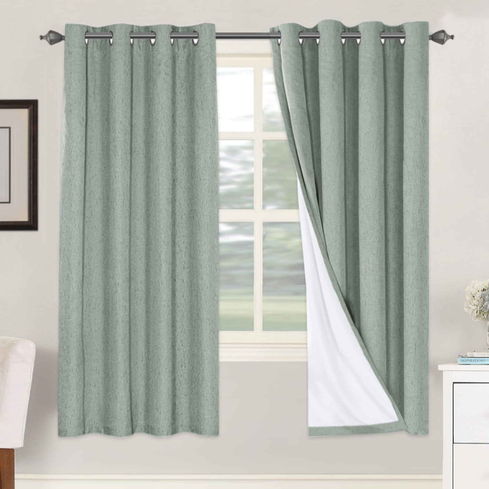 H.VERSAILTEX Linen 100% Blackout Curtains for Bedroom Full Light Blocking Curtains, Textured Window Curtain for Living Room 84 inch Grommet, Energy Efficient Curtains White Liner(2 Panels, Natural)