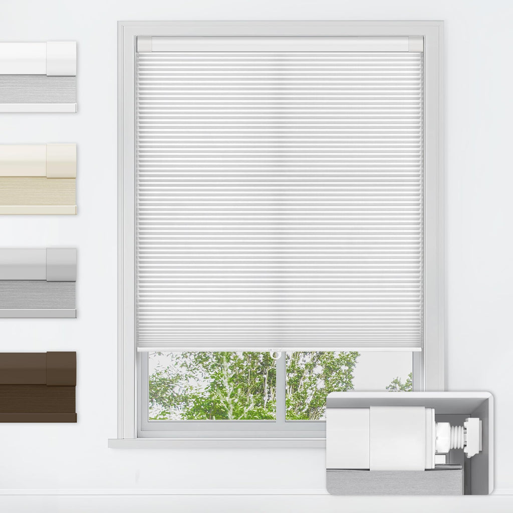 LazBlinds No Tools No Drill Cordless Cellular Shades, Blackout Light Blocking Honeycomb Shades for Home, Thermal Insulation Blinds for Windows, 22" W x 36" H, White