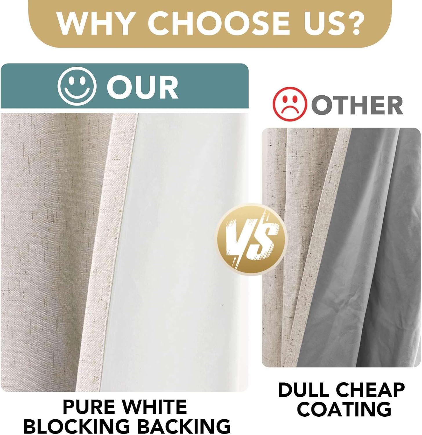 H.VERSAILTEX Linen 100% Blackout Curtains for Bedroom Full Light Blocking Curtains, Textured Window Curtain for Living Room 84 inch Grommet, Energy Efficient Curtains White Liner(2 Panels, Natural)