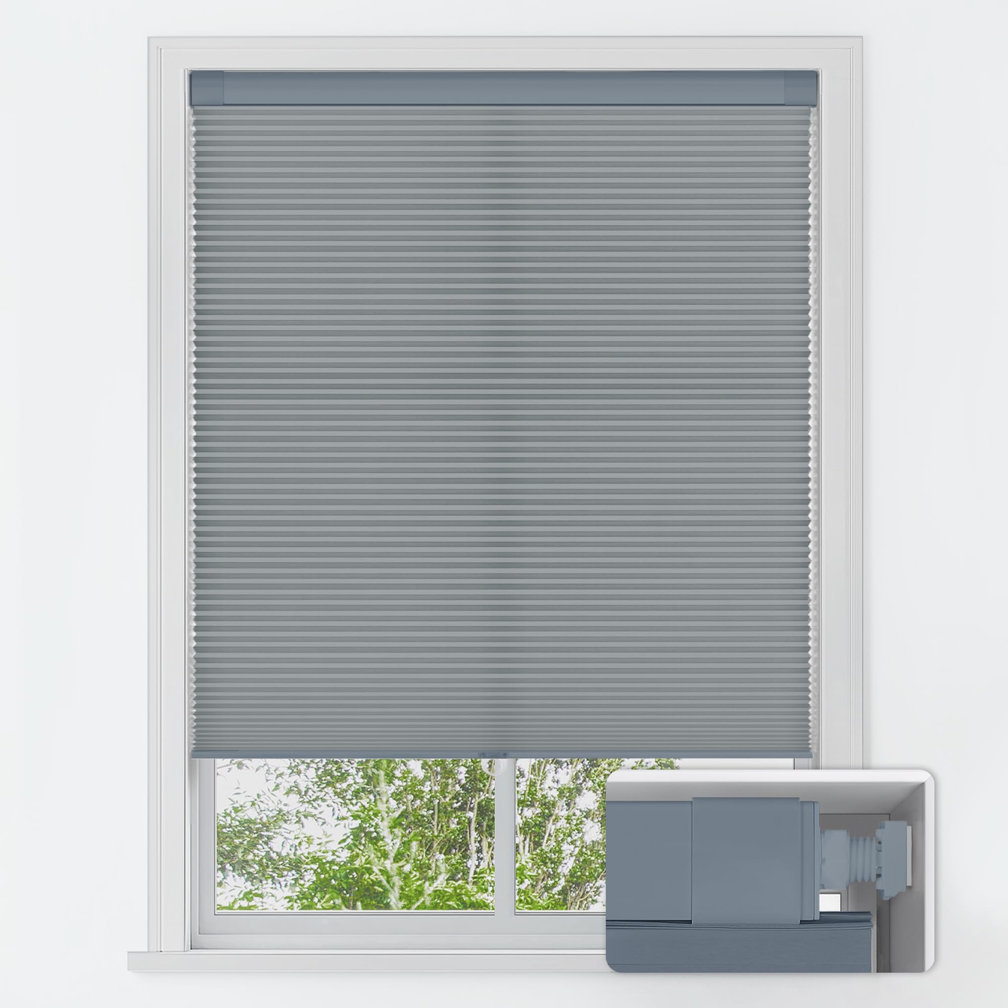 LazBlinds No Tools No Drill Cordless Cellular Shades, Blackout Light Blocking Honeycomb Shades for Home, Thermal Insulation Blinds for Windows, 22" W x 36" H, White