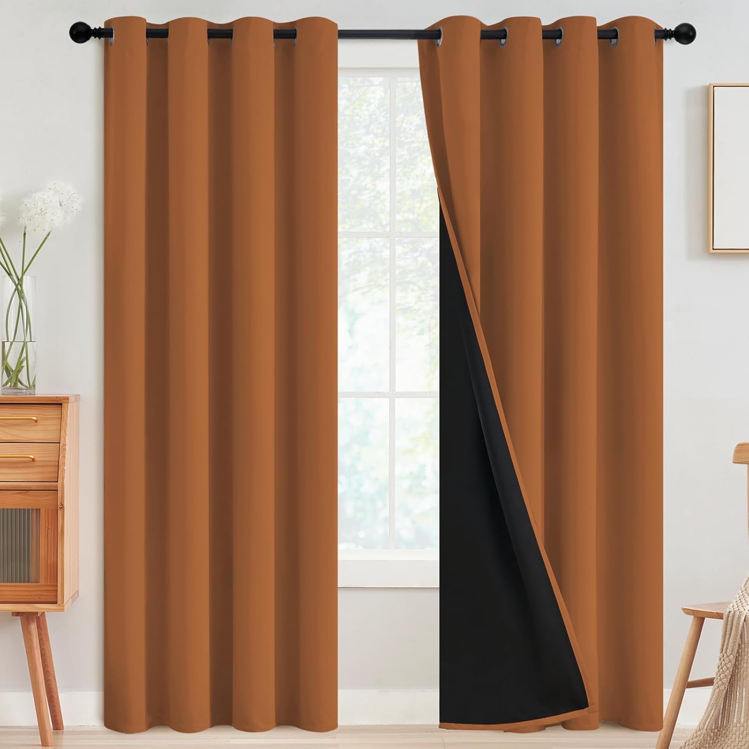 SimpleHome 100% Blackout Curtains for Bedroom,Thermal Insulated Grommet Window Drapes Room Darkening Cream Curtains for Living Room with Black Back,52 x 84 Inch,2 Panels