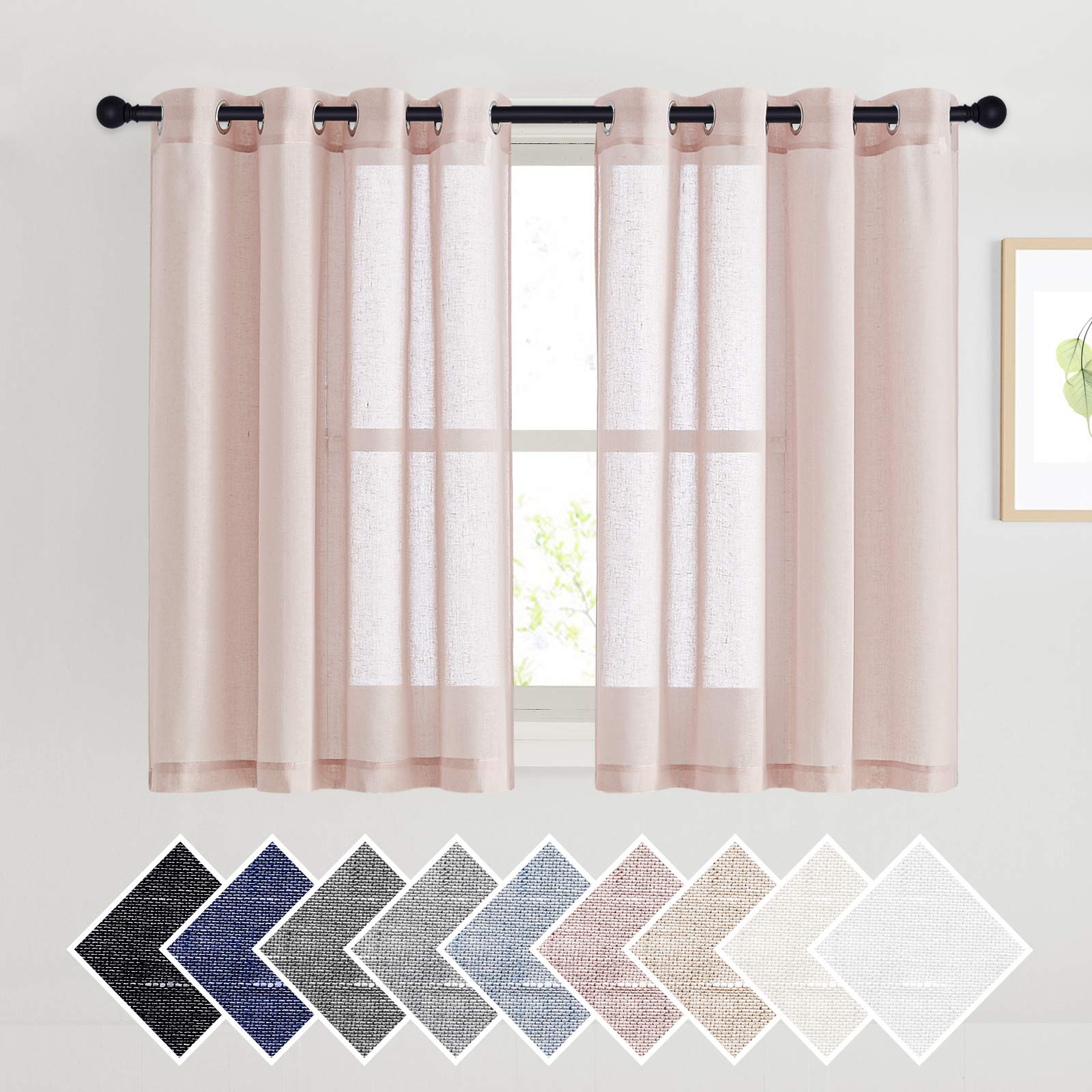 NICETOWN Semi Sheer Beige Curtains 84 inches Long, Grommet Retro Linen Curtains Window Treatments Vertical Drapes Privacy with Light Filter for Living Room, W52 x L84, 2 Panels