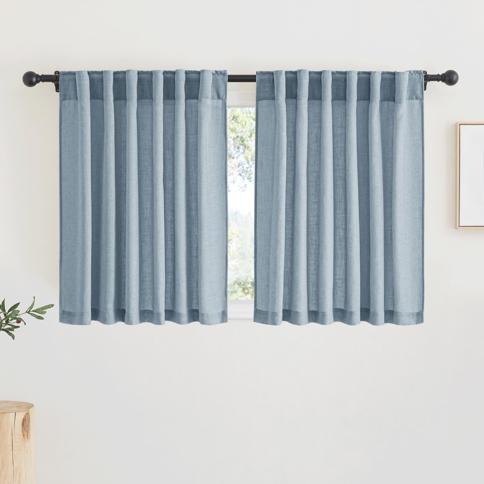 RYB HOME White Sheer Curtains Linen Texture Window Panels, Semi Sheer Light Filetring Rod Pocket & Back Tab Drapes for Bedroom, 52 x 84 inches, Pack of 2