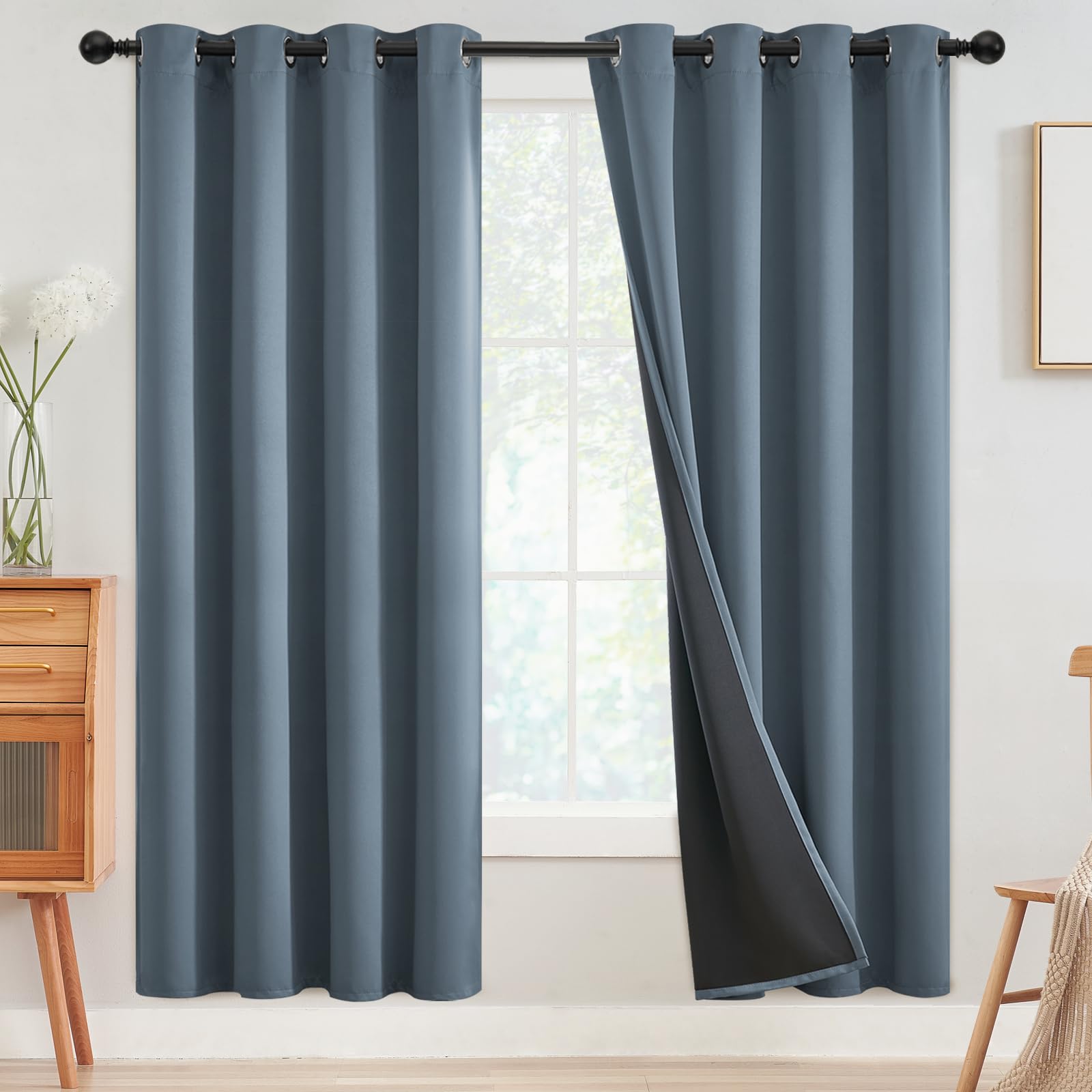 SimpleHome 100% Blackout Curtains for Bedroom,Thermal Insulated Grommet Window Drapes Room Darkening Cream Curtains for Living Room with Black Back,52 x 84 Inch,2 Panels