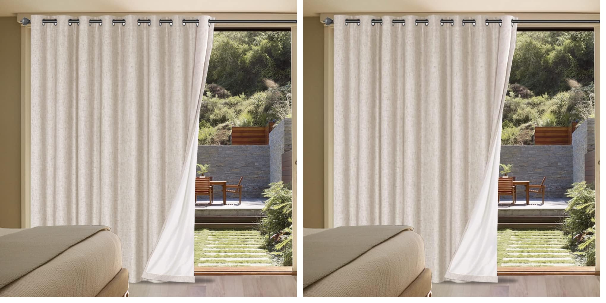 H.VERSAILTEX Linen 100% Blackout Curtains for Bedroom Full Light Blocking Curtains, Textured Window Curtain for Living Room 84 inch Grommet, Energy Efficient Curtains White Liner(2 Panels, Natural)