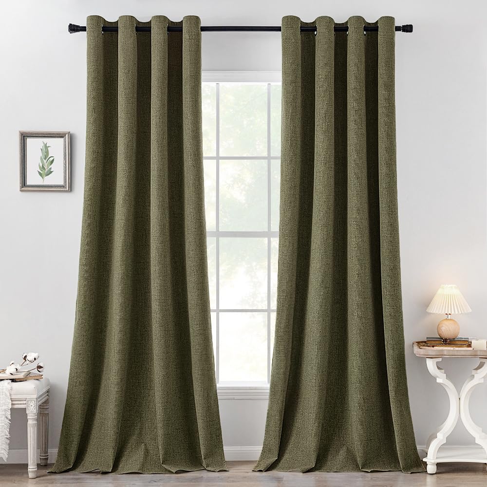 MIULEE 90 Inches Linen Textured Curtains for Bedroom 100% Blackout Thermal Insulated Natural Beige Grommet Room Darkening Curtains & Drapes Luxury Decor for Living Room Nursery 52 x 90 Inch (2 Panels)