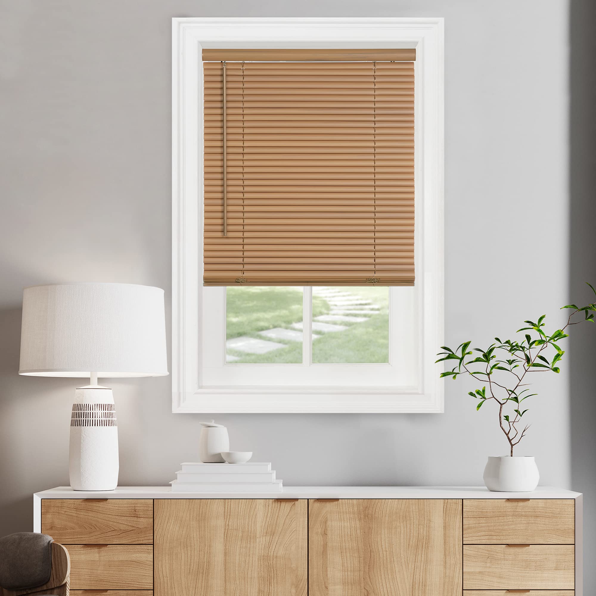 Cordless Light Filtering Mini Blind - 47 Inch Width, 48 Inch Length, 1" Slat Size - Pearl White - Cordless GII Morningstar Horizontal Windows Blinds for Interior by Achim Home Decor