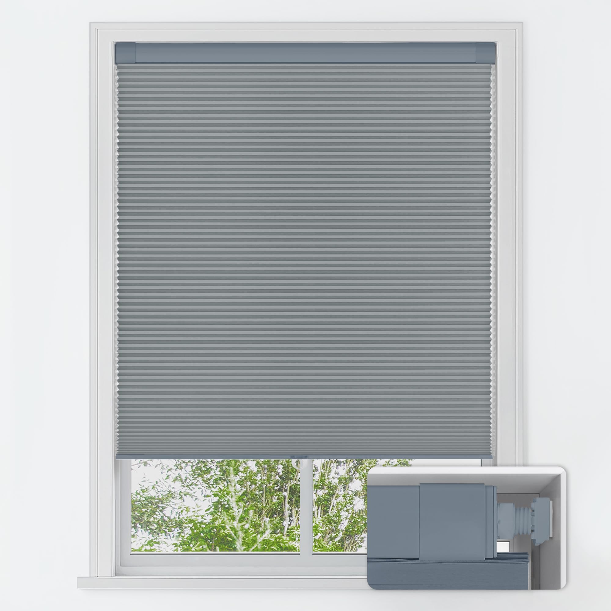 LazBlinds No Tools No Drill Cordless Cellular Shades, Light Filtering Honeycomb Shades for Home, Thermal Insulation Blinds for Windows, 22" W x 36" H, White