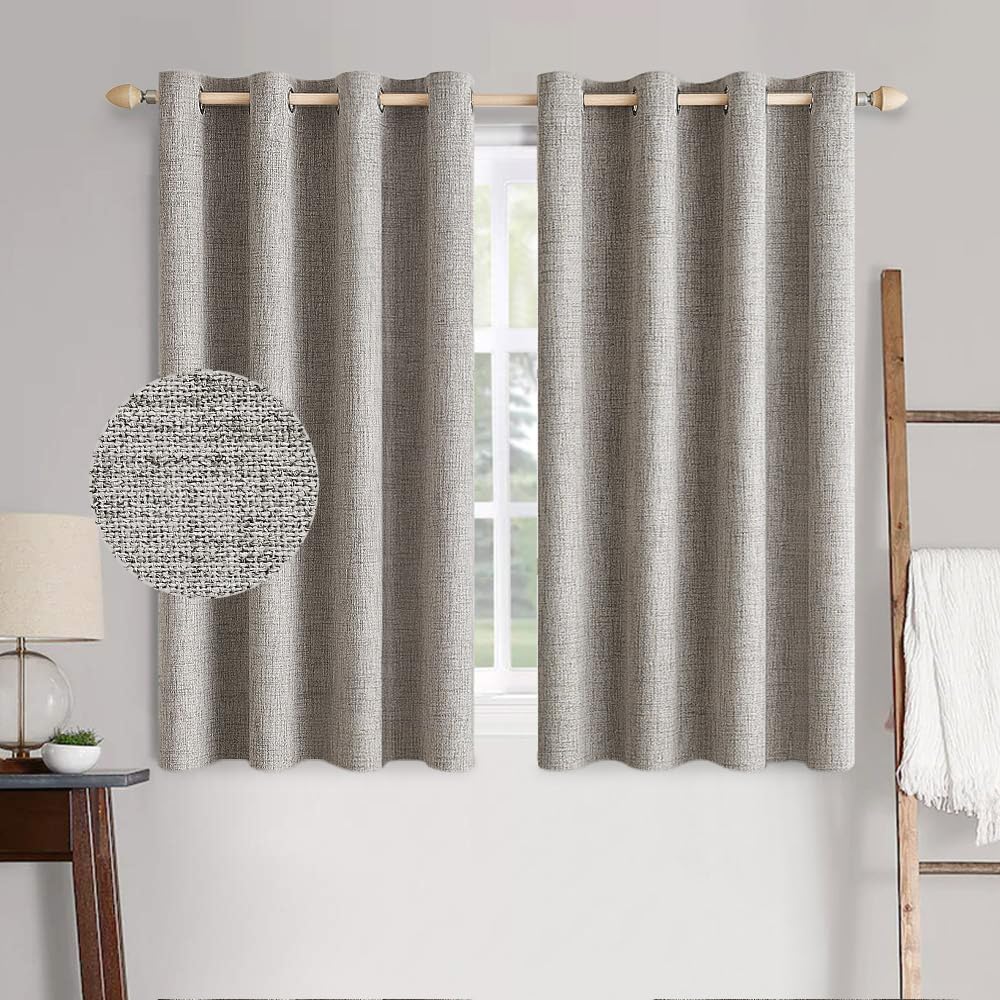 MIULEE 90 Inches Linen Textured Curtains for Bedroom 100% Blackout Thermal Insulated Natural Beige Grommet Room Darkening Curtains & Drapes Luxury Decor for Living Room Nursery 52 x 90 Inch (2 Panels)