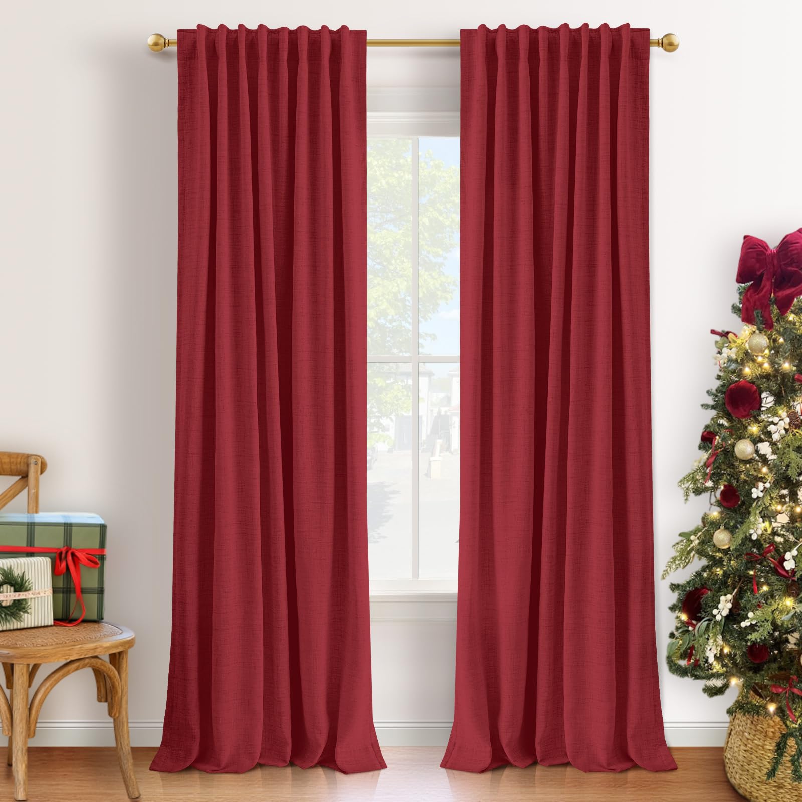 INOVADAY 100% Blackout Curtains 96 Inches Length 2 Panels Set, Back Tab/Rod Pocket Linen Black Out Curtains for Bedroom, Thermal Insulated Window Drapes - Cream, W50 X L96