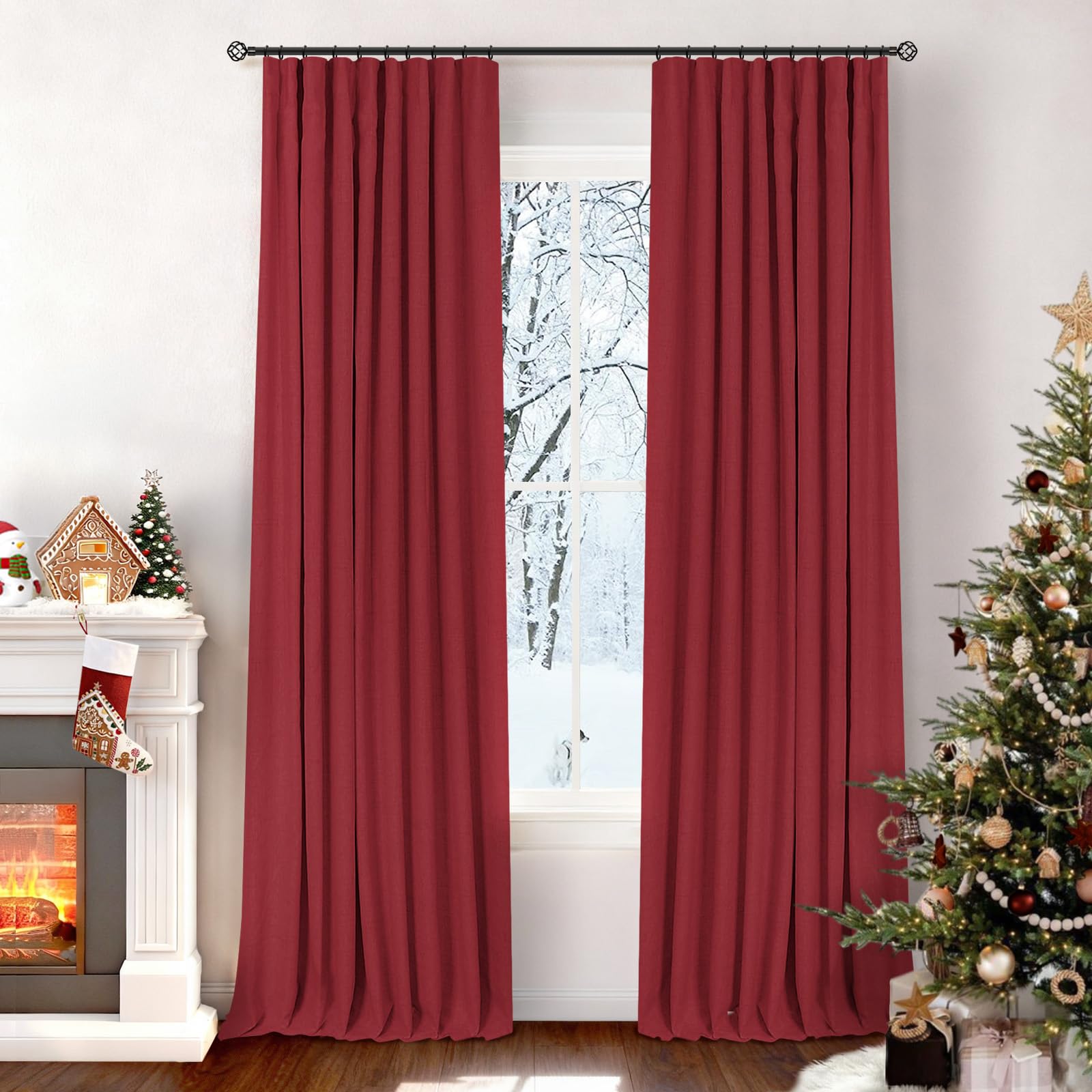 INOVADAY 100% Blackout Curtains for Bedroom, Black Out Curtains 84 Inch Long, Clip Rings Linen Blackout Drapes, Thermal Insulated Room Darkening for Living Room, 2 Panels - Beige,W50xL84