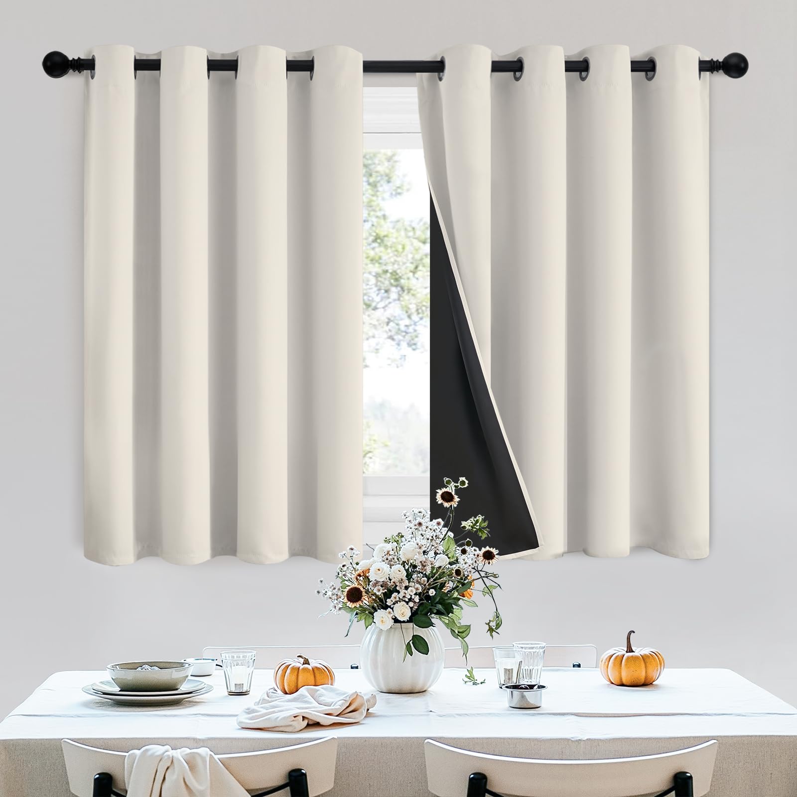 SimpleHome 100% Blackout Curtains for Bedroom,Thermal Insulated Grommet Window Drapes Room Darkening Cream Curtains for Living Room with Black Back,52 x 84 Inch,2 Panels