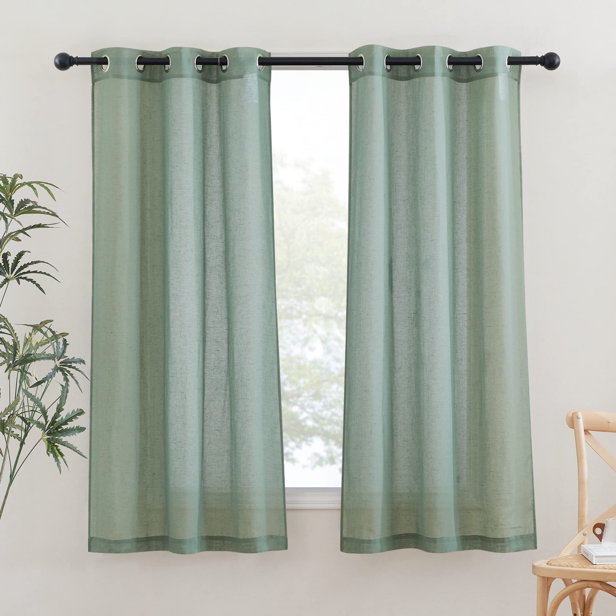 NICETOWN Semi Sheer Beige Curtains 84 inches Long, Grommet Retro Linen Curtains Window Treatments Vertical Drapes Privacy with Light Filter for Living Room, W52 x L84, 2 Panels