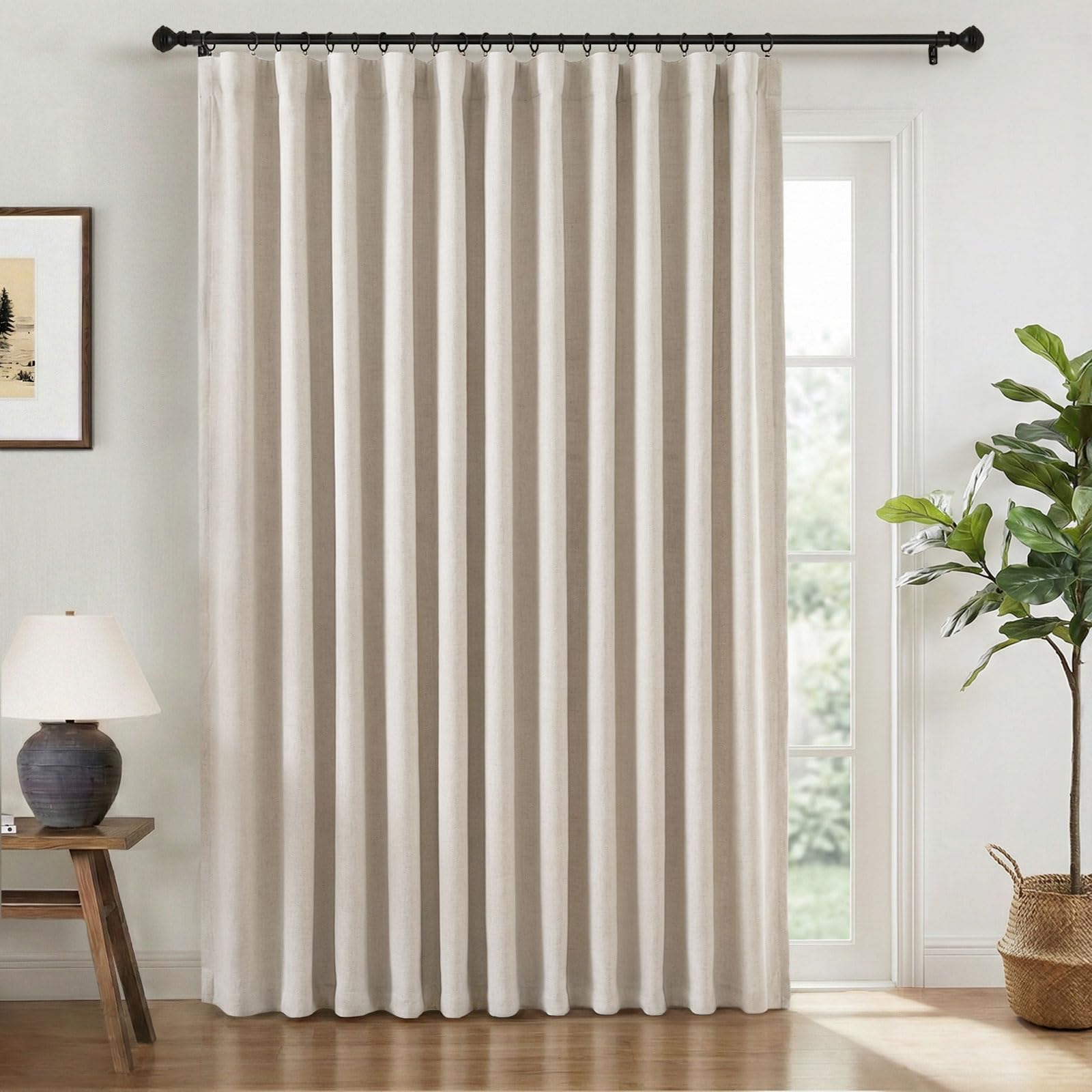 INOVADAY 100% Blackout Curtains for Bedroom, Black Out Curtains 84 Inch Long, Clip Rings Linen Blackout Drapes, Thermal Insulated Room Darkening for Living Room, 2 Panels - Beige,W50xL84