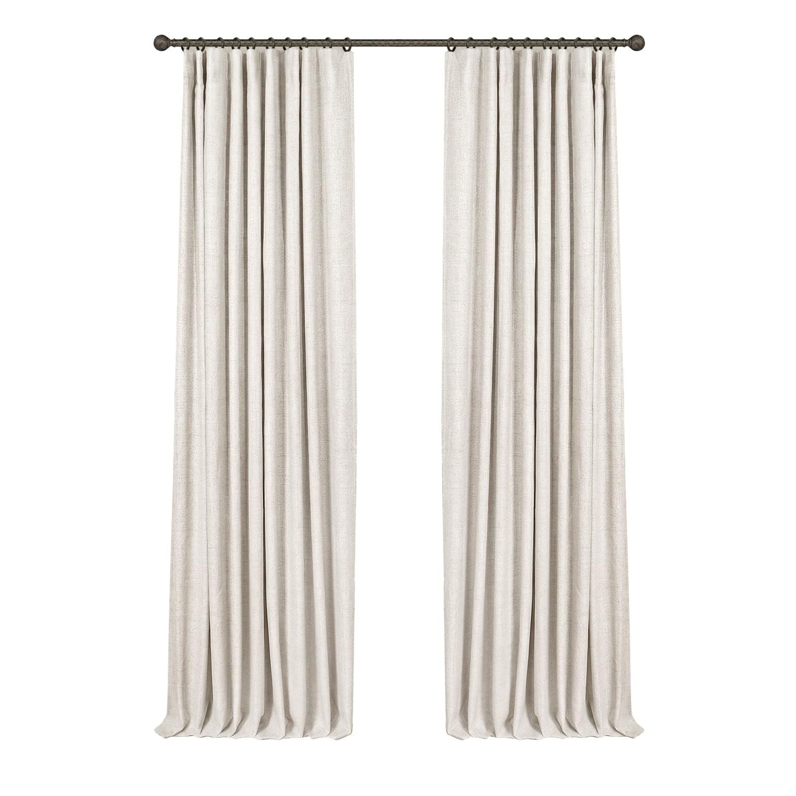 INOVADAY 100% Blackout Curtains for Bedroom, Black Out Curtains 84 Inch Long, Clip Rings Linen Blackout Drapes, Thermal Insulated Room Darkening for Living Room, 2 Panels - Beige,W50xL84