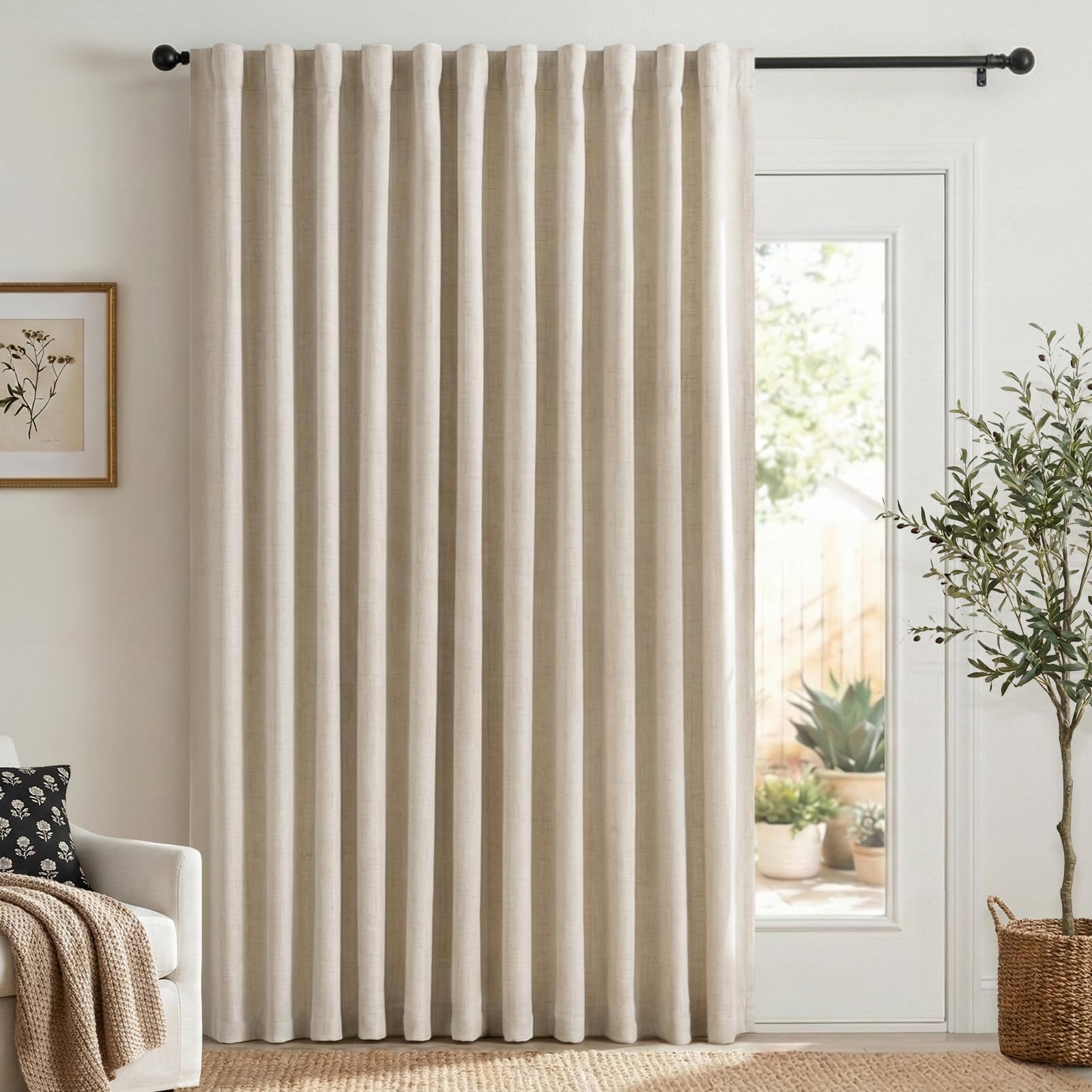 100% Blackout Shield Linen Blackout Curtains for Bedroom 84 Inches Long, Back Tab/Rod Pocket Living Room Drapes, Thermal Insulated Blackout Curtains 2 Panels Set, 50" W x 84" L, Cream