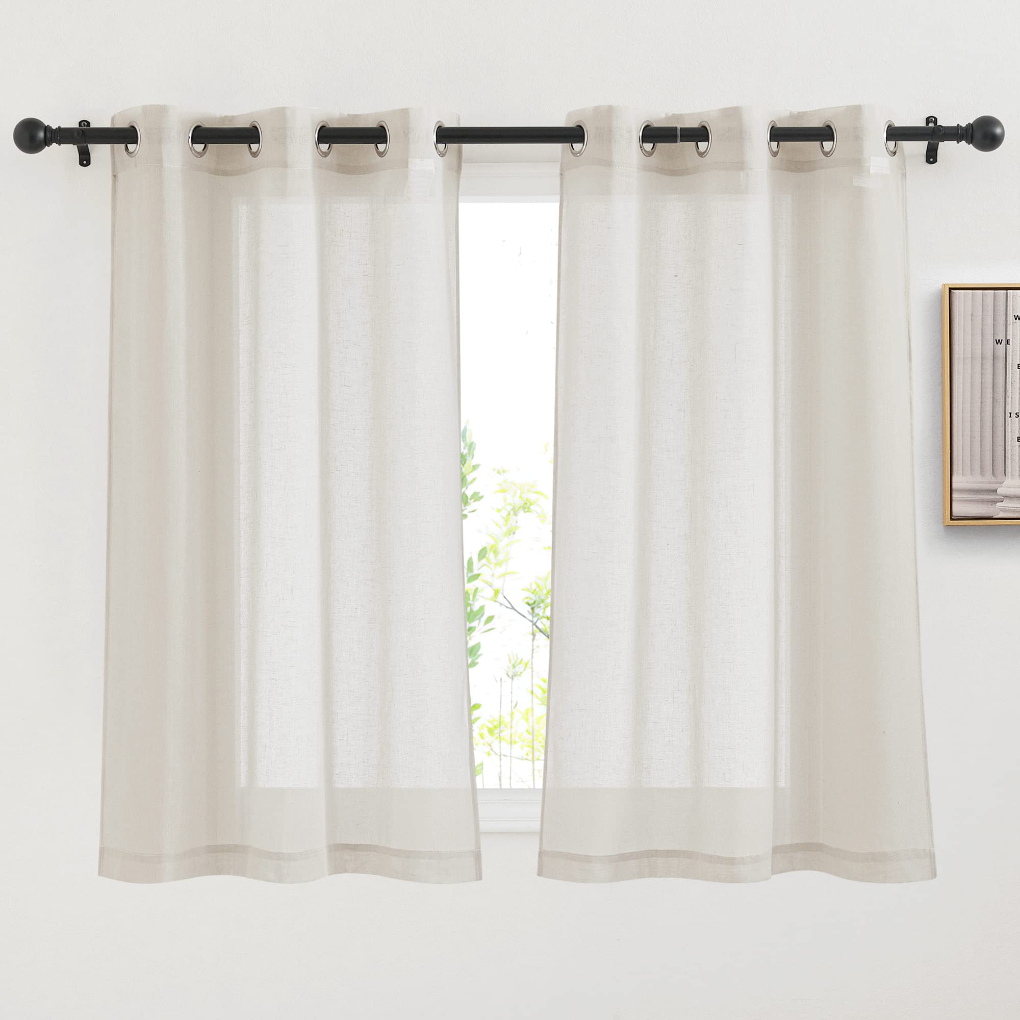 NICETOWN Semi Sheer Beige Curtains 84 inches Long, Grommet Retro Linen Curtains Window Treatments Vertical Drapes Privacy with Light Filter for Living Room, W52 x L84, 2 Panels