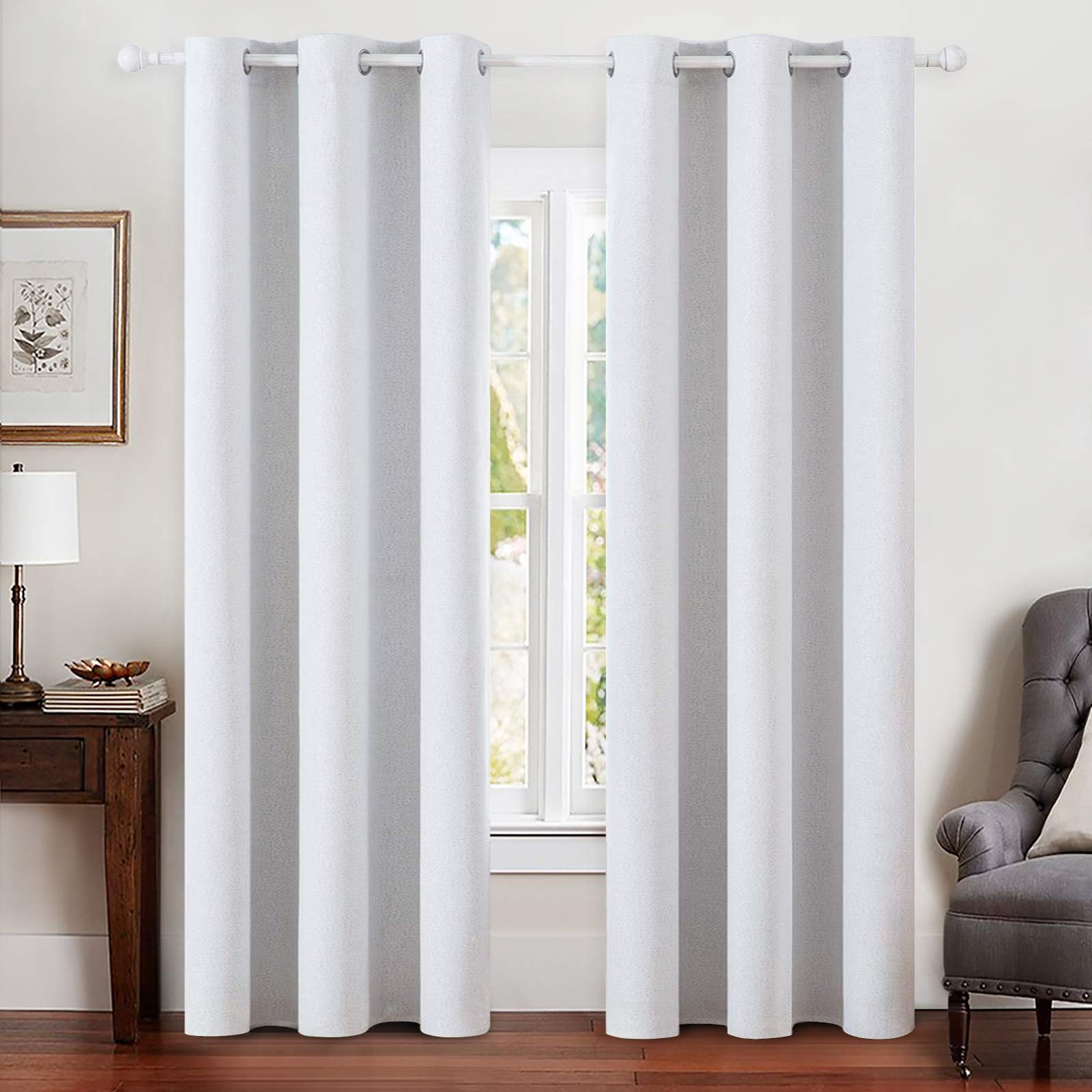 MIULEE 90 Inches Linen Textured Curtains for Bedroom 100% Blackout Thermal Insulated Natural Beige Grommet Room Darkening Curtains & Drapes Luxury Decor for Living Room Nursery 52 x 90 Inch (2 Panels)